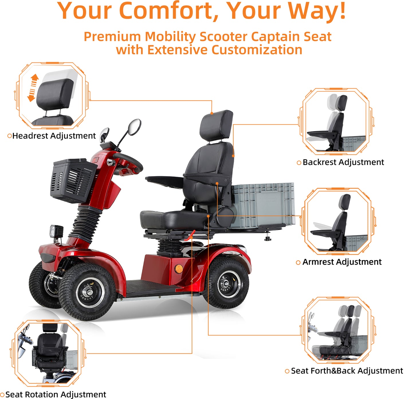 Heavy-Duty All-Terrain Mobility Scooter for Seniors - Remote Control, Adjustable Seating & Anti-Theft Alarm (69.7"L x 26"W)