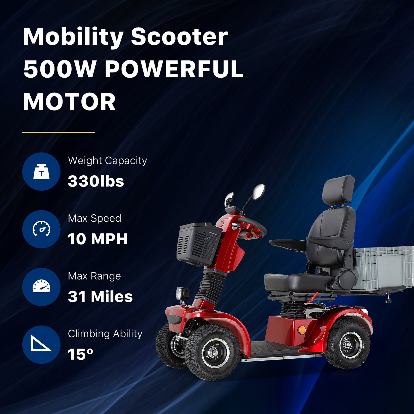 Heavy-Duty All-Terrain Mobility Scooter for Seniors - Remote Control, Adjustable Seating & Anti-Theft Alarm (69.7"L x 26"W)