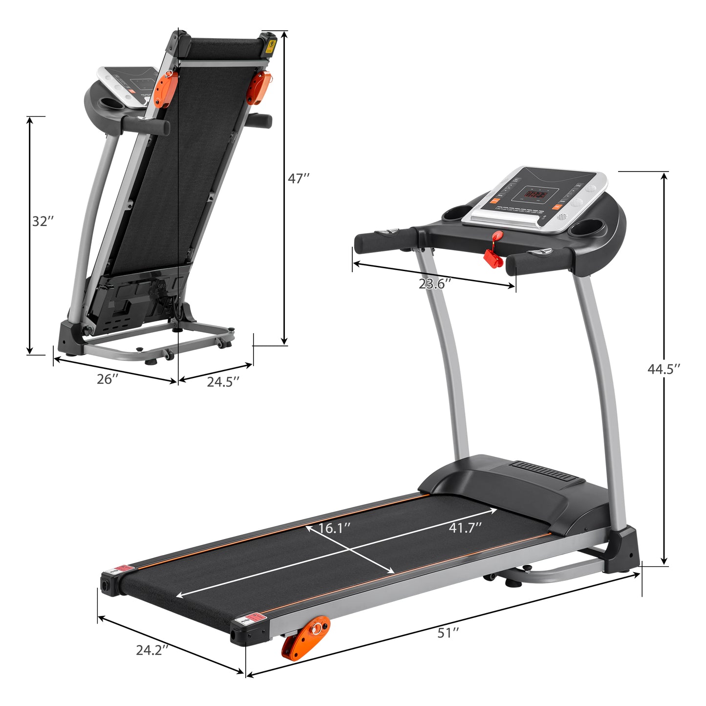 Space-Saving Folding Treadmill for Small Homes - 2.5HP Quiet Motor, 3-Level Manual Incline, Heart Rate Tracking & Shock Absorption - 12 Programs w/Device Holder