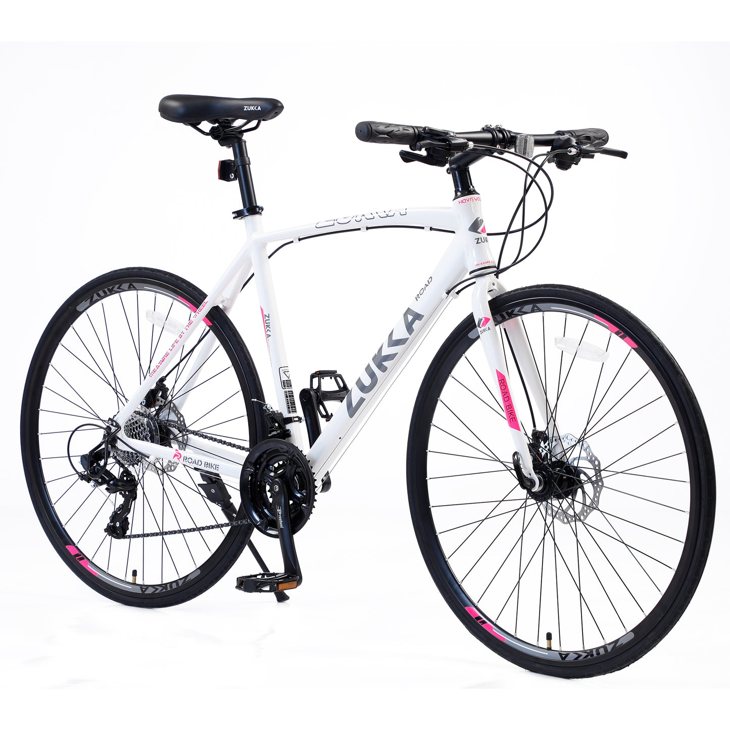 24-Speed Hybrid Disc Brake Road Bike, 700C Light weight Aluminum City Commuter Bicycle for Men & Women - White