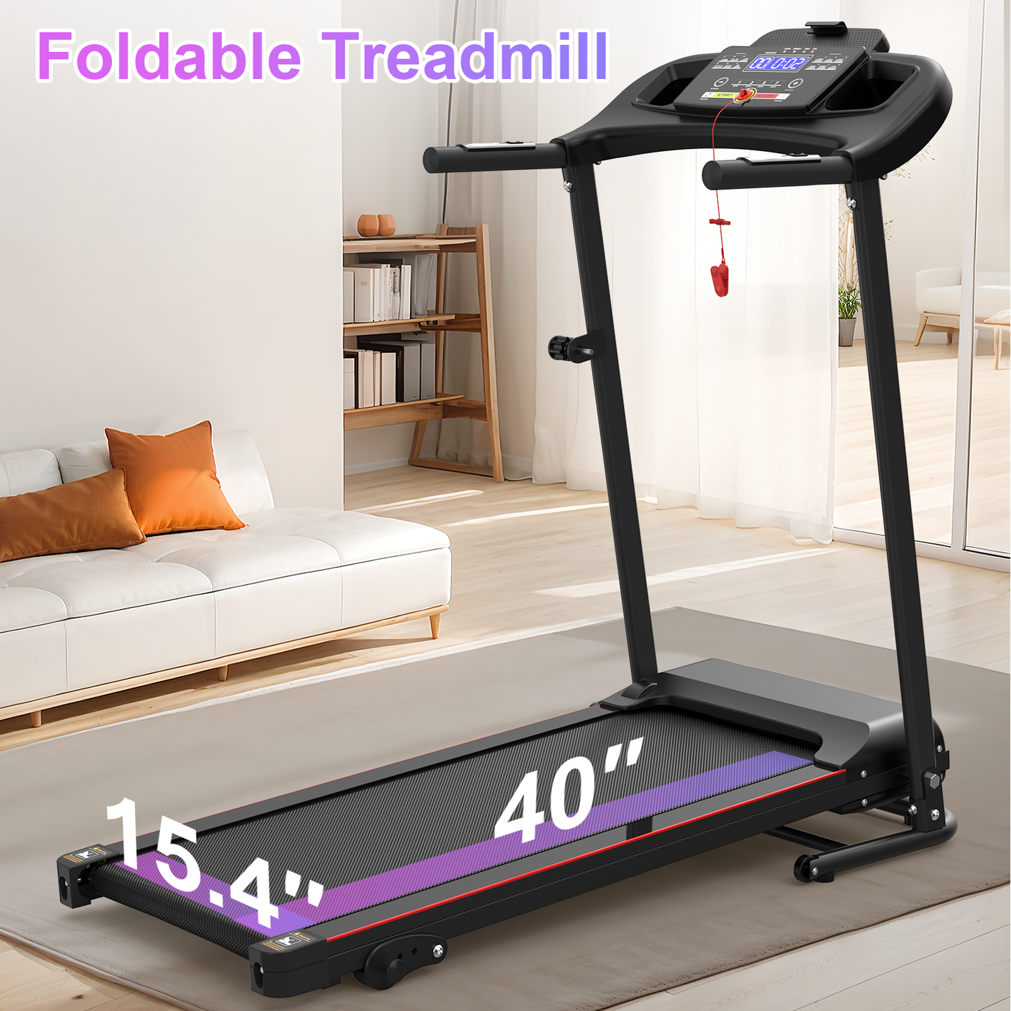 Foldable Treadmill with 3-Level Incline & Bluetooth Music – Space-Saving Design, 2.5HP Motor, 265LBS Capacity, 12 Preset Programs for Home Gym