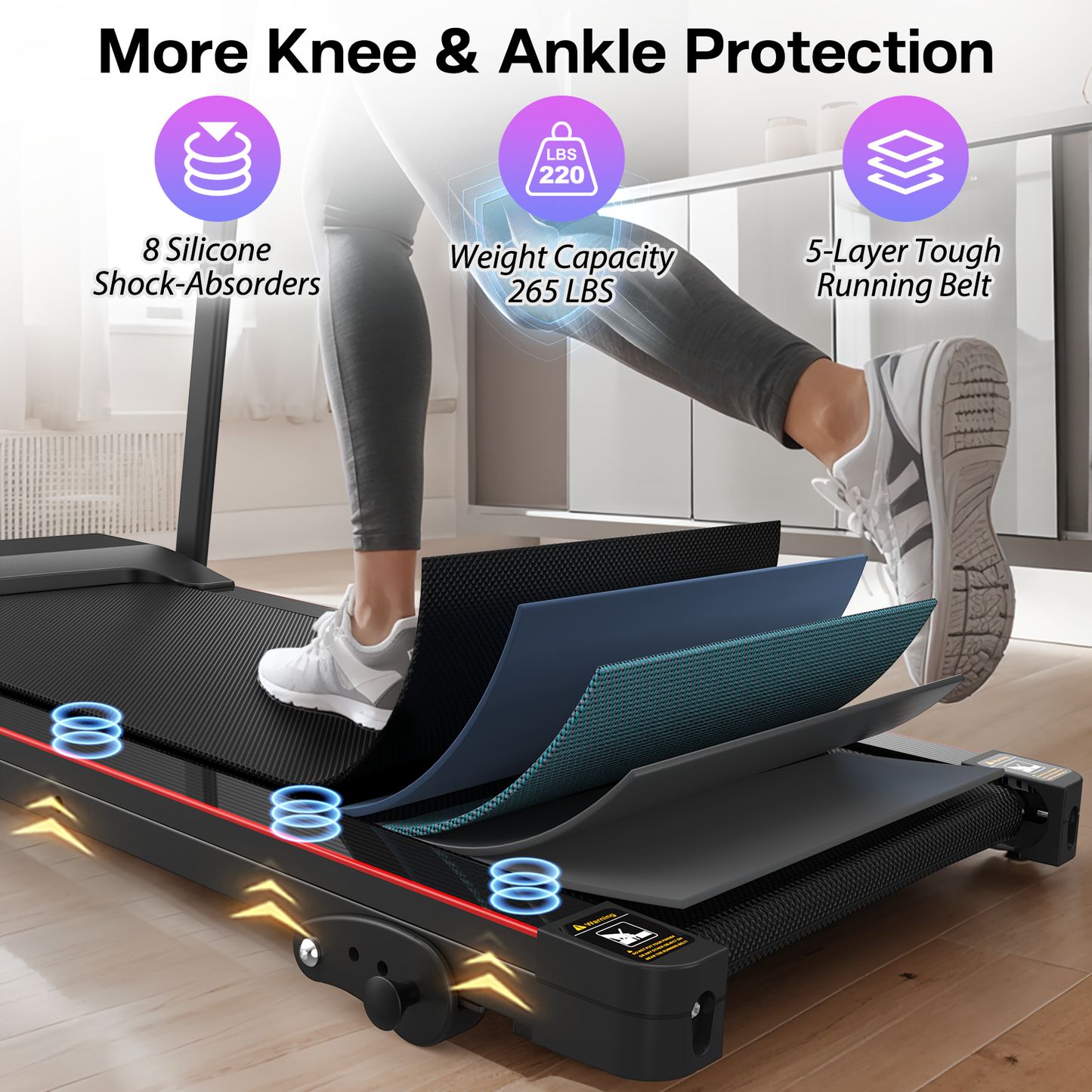 Foldable Treadmill with 3-Level Incline & Bluetooth Music – Space-Saving Design, 2.5HP Motor, 265LBS Capacity, 12 Preset Programs for Home Gym