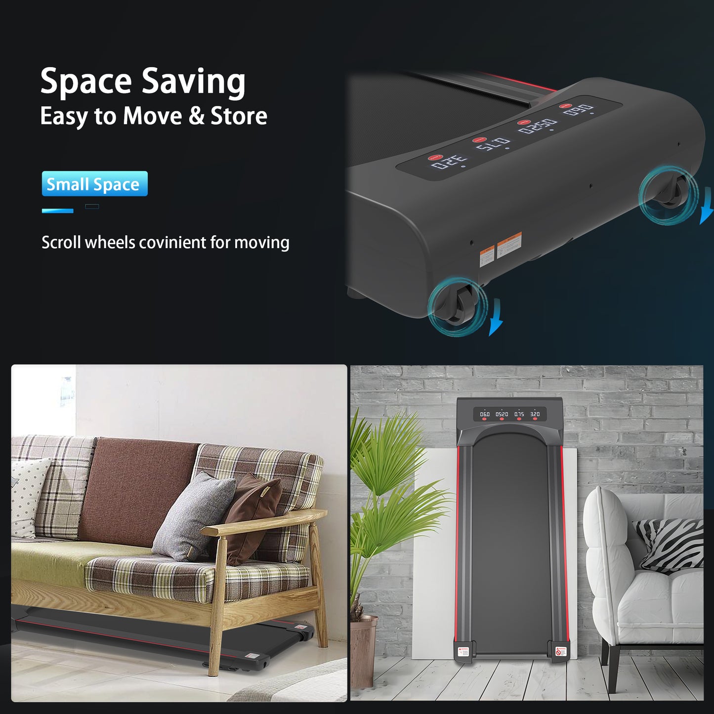 Under Desk Walking Treadmill, 300 LB Capacity Quiet Motor Home Office Fitness Machine