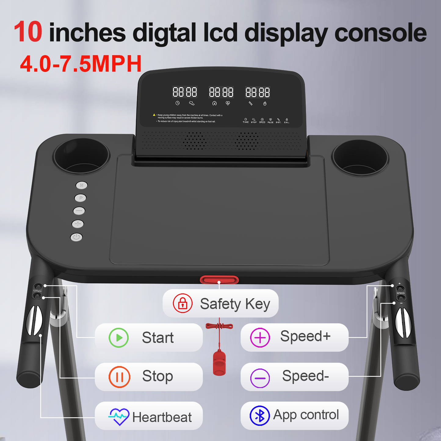 Adjustable Height Treadmill Desk Workstation with Bluetooth Speaker Foldable Design 300 LBS Capacity Quiet Motor for Home Office