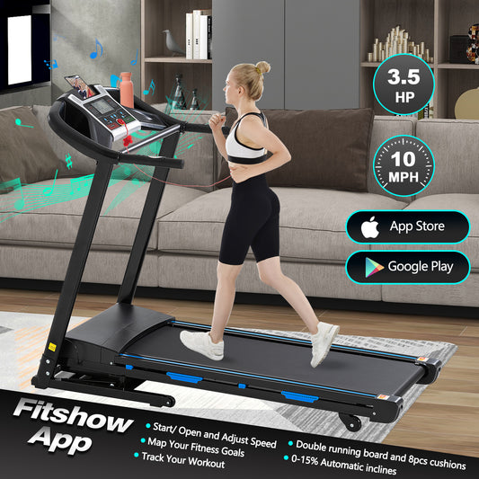 Professional 3.5HP Auto Incline Treadmill for Home Fitness 330LB Capacity Foldable Running Machine with App Integration Shock Absorption and Bluetooth Speakers