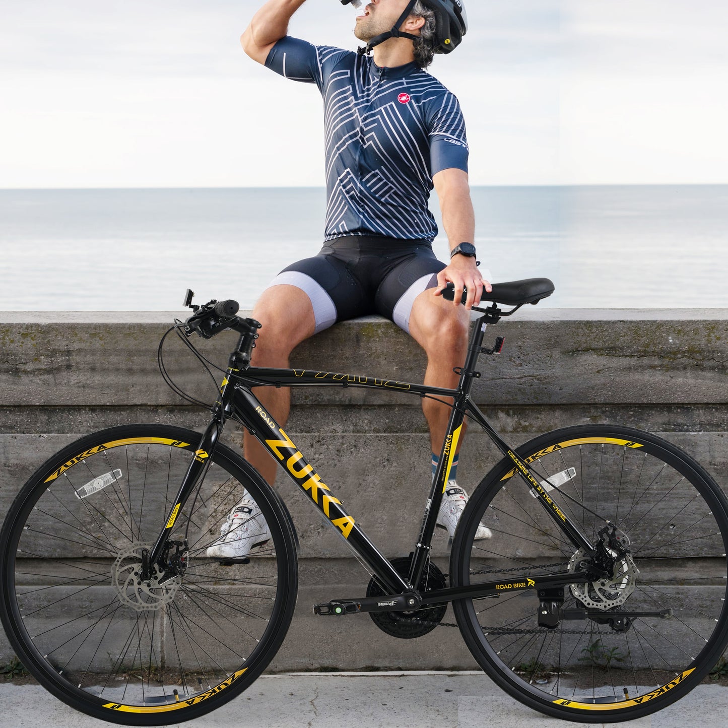 24-Speed Hybrid Disc Brake Road Bike, 700C Light weight Aluminum City Commuter Bicycle for Men & Women - Black