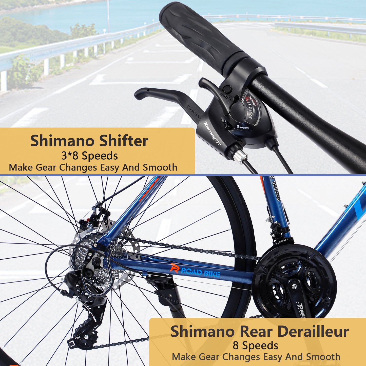 24-Speed Hybrid Disc Brake Road Bike, 700C Light weight Aluminum City Commuter Bicycle for Men & Women - Black