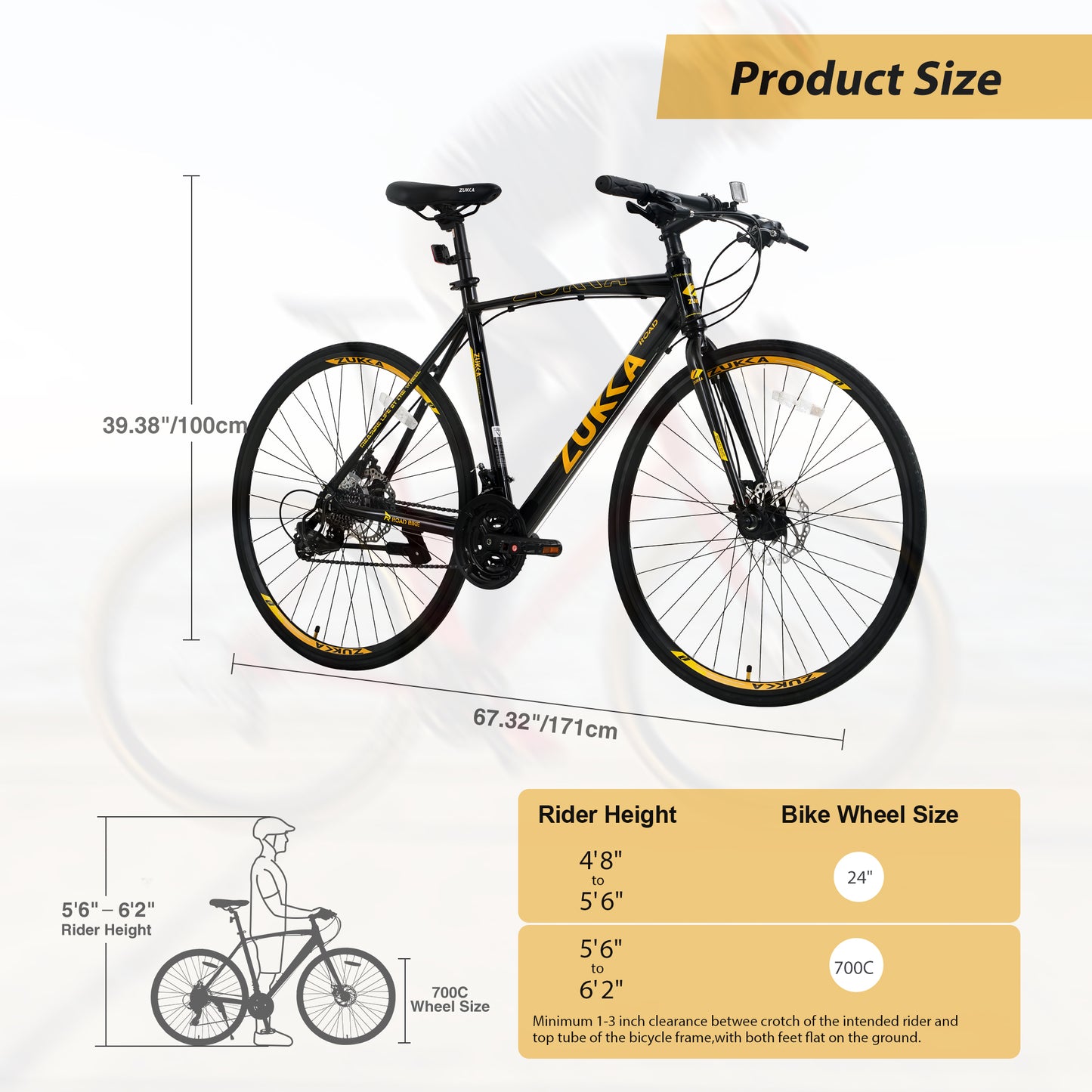 24-Speed Hybrid Disc Brake Road Bike, 700C Light weight Aluminum City Commuter Bicycle for Men & Women - Black