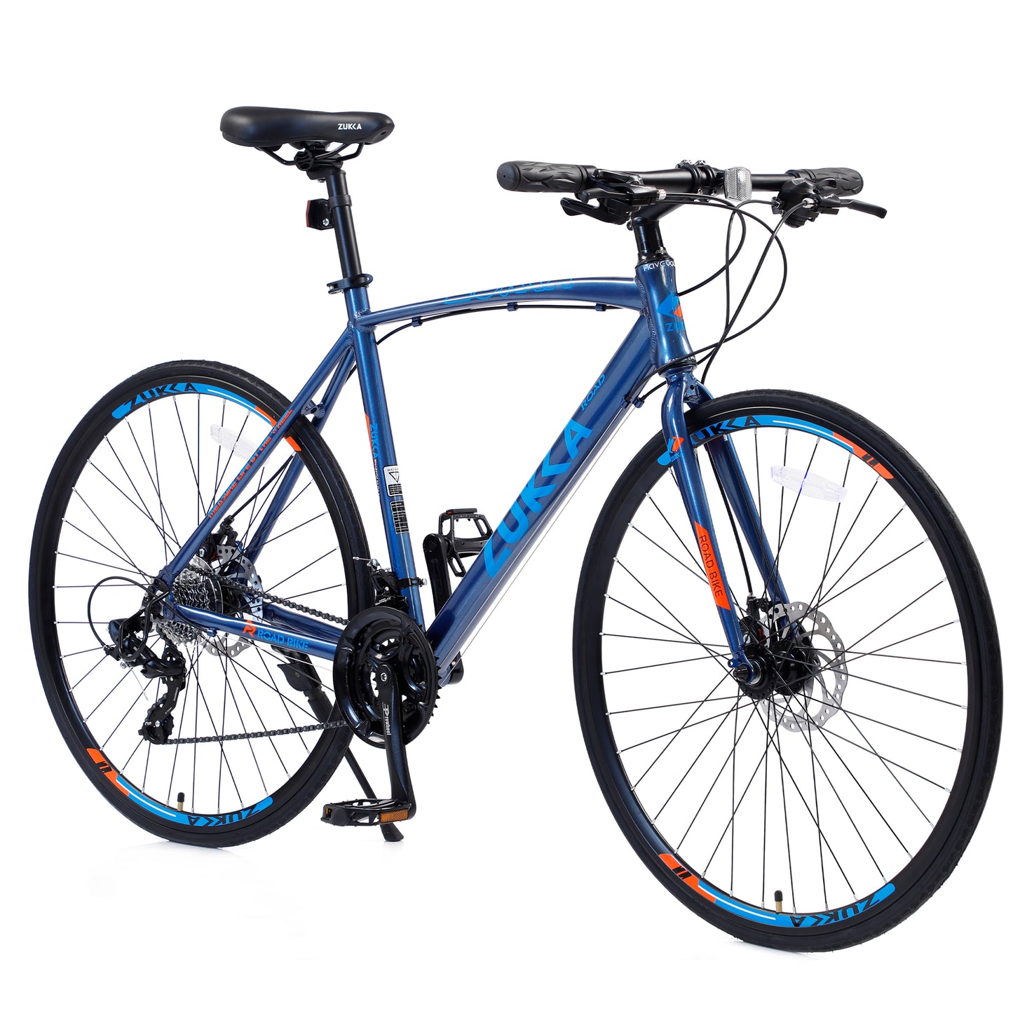 24-Speed Hybrid Disc Brake Road Bike, 700C Light weight Aluminum City Commuter Bicycle for Men & Women - Blue