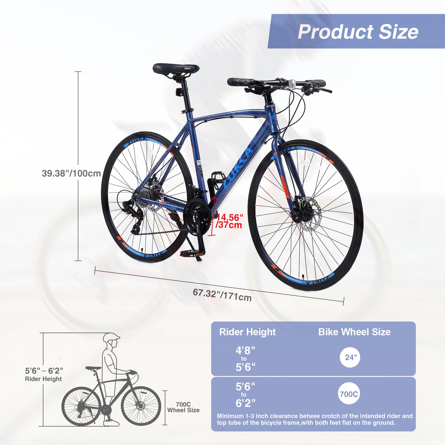 24-Speed Hybrid Disc Brake Road Bike, 700C Light weight Aluminum City Commuter Bicycle for Men & Women - Blue