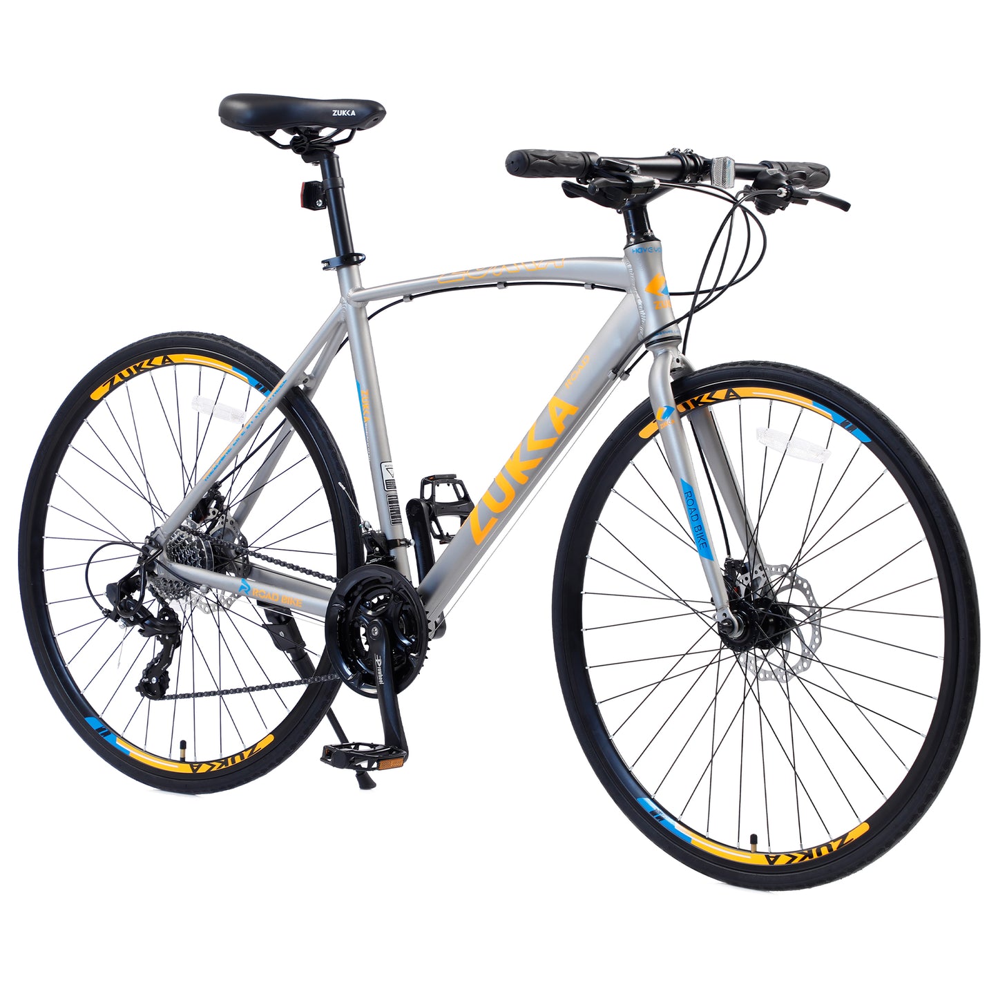 24-Speed Hybrid Disc Brake Road Bike, 700C Light weight Aluminum City Commuter Bicycle for Men & Women - Silver