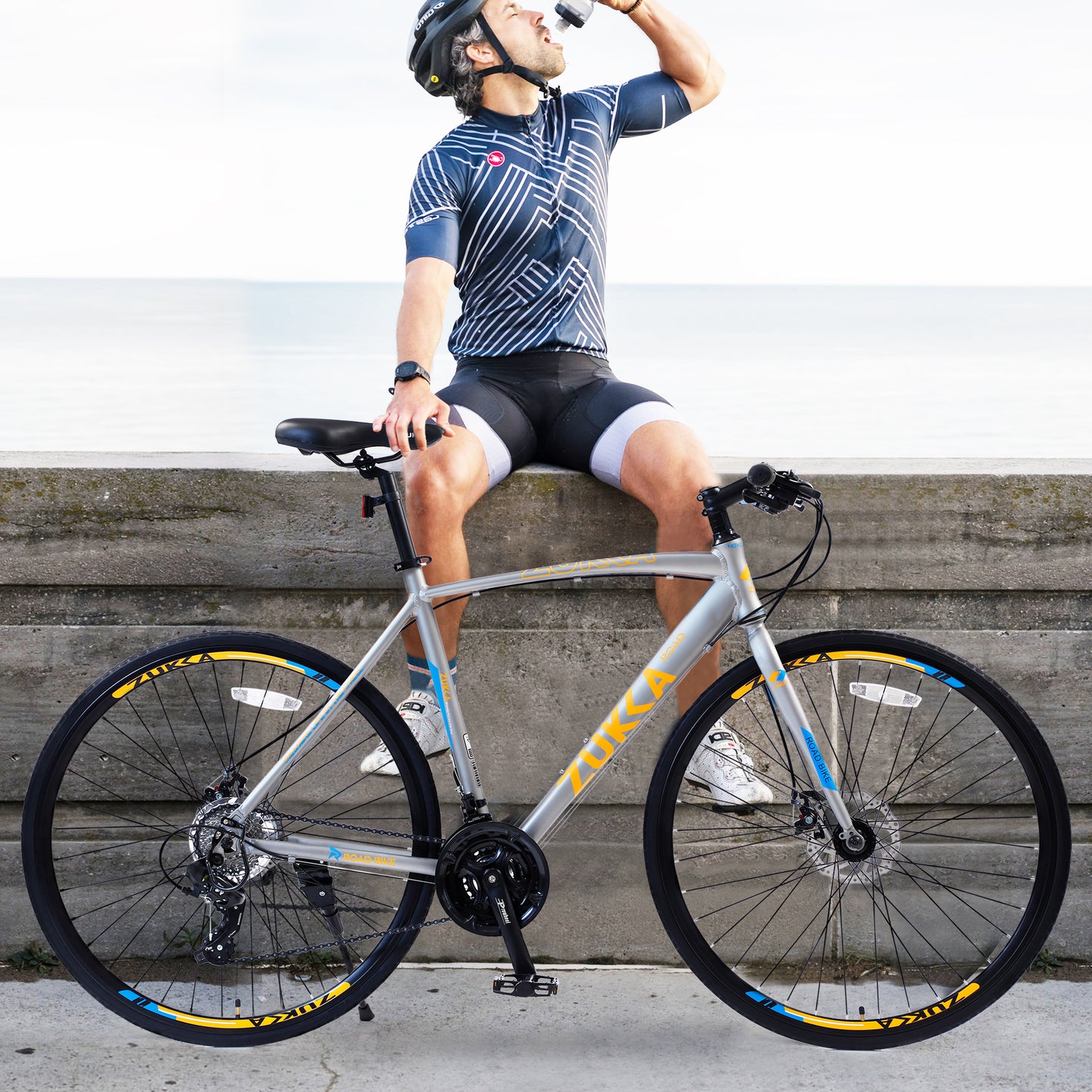 24-Speed Hybrid Disc Brake Road Bike, 700C Light weight Aluminum City Commuter Bicycle for Men & Women - Silver