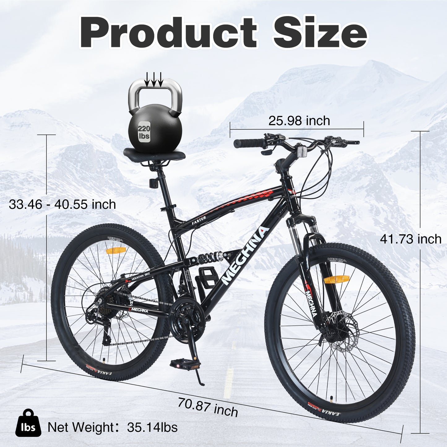 26 Inch Aluminum Alloy Mountain Bike for Men & Women - 21-Speed Gears, Dual Suspension, All-Terrain Tires, Front/Rear Disc Brakes (Black))