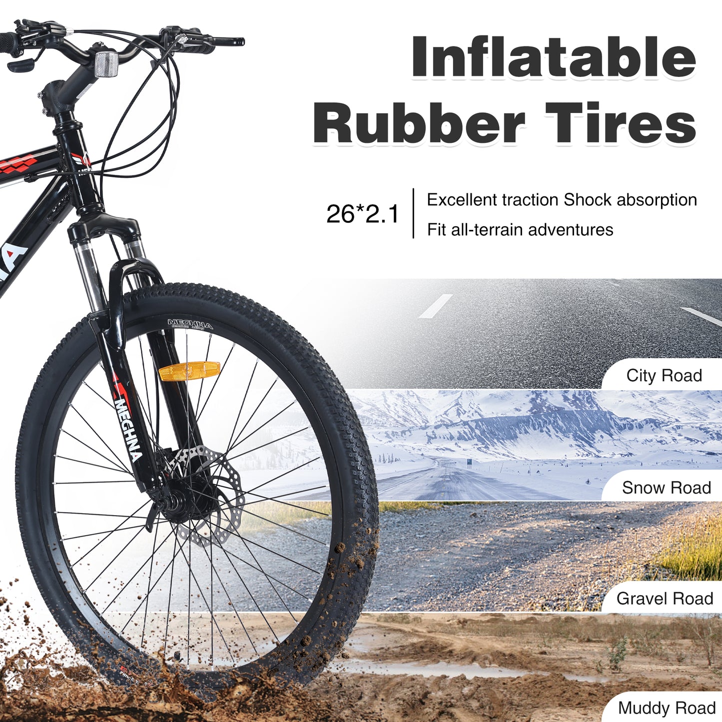 26 Inch Aluminum Alloy Mountain Bike for Men & Women - 21-Speed Gears, Dual Suspension, All-Terrain Tires, Front/Rear Disc Brakes (Black))
