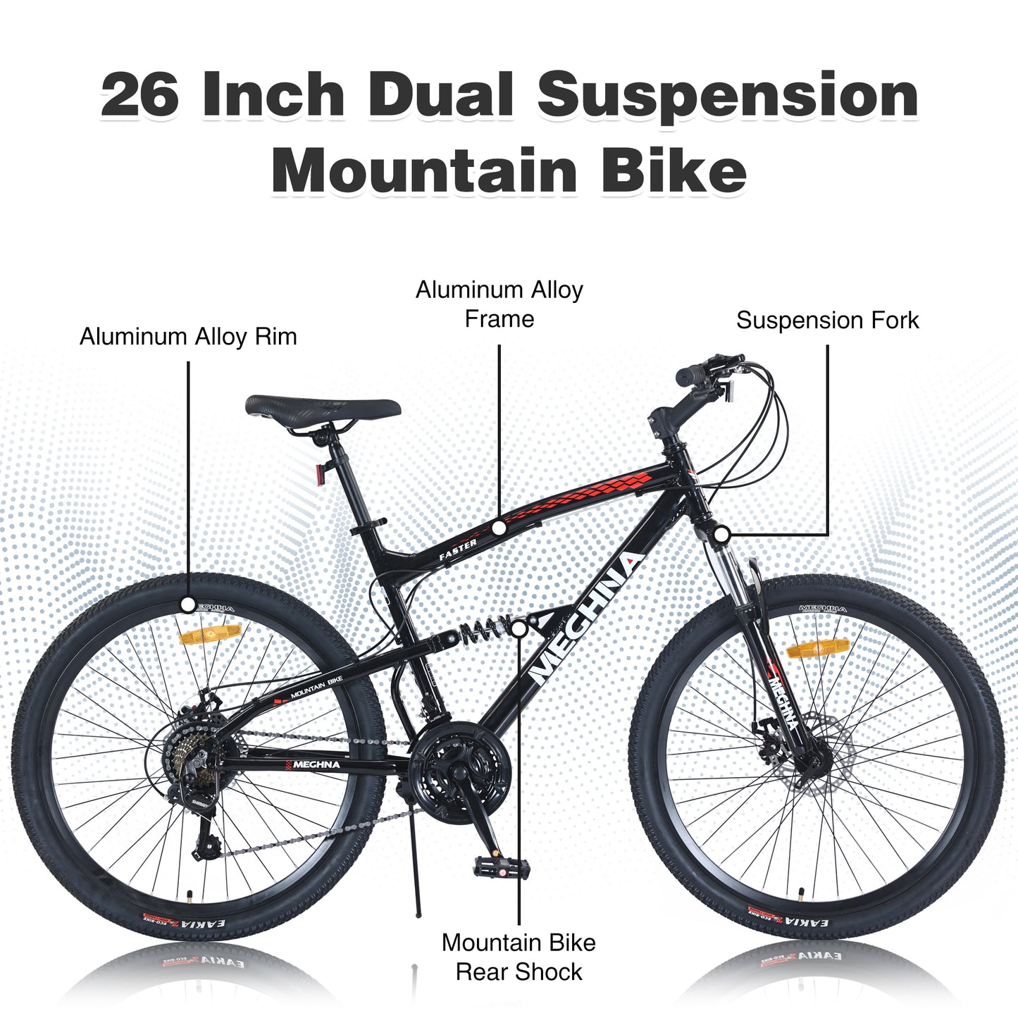 26 Inch Aluminum Alloy Mountain Bike for Men & Women - 21-Speed Gears, Dual Suspension, All-Terrain Tires, Front/Rear Disc Brakes (Black))