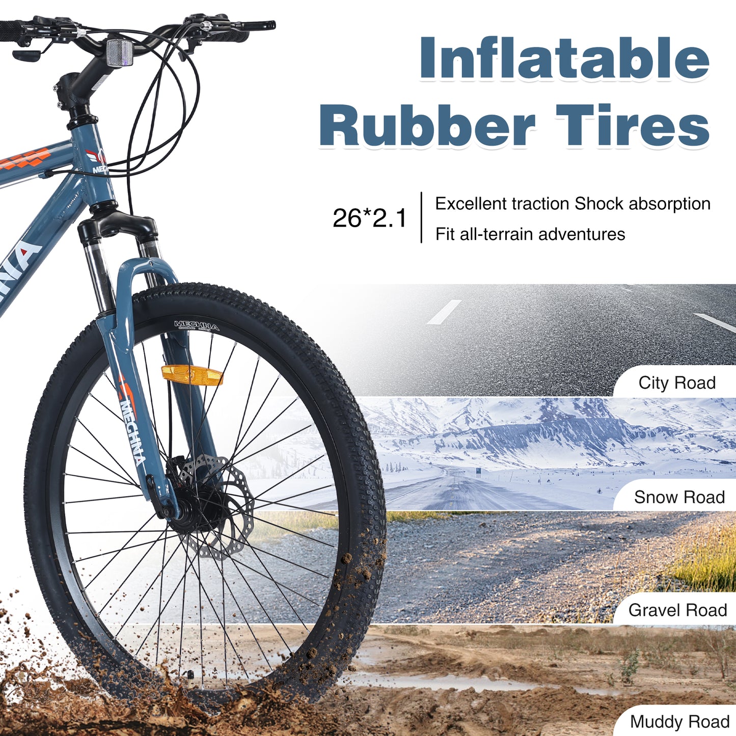 26 Inch Aluminum Alloy Mountain Bike for Men & Women - 21-Speed Gears, Dual Suspension, All-Terrain Tires, Front/Rear Disc Brakes (Blue)