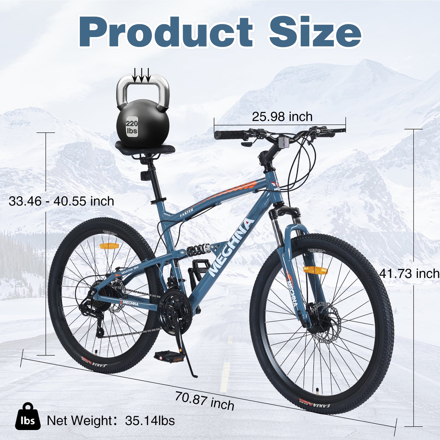 26 Inch Aluminum Alloy Mountain Bike for Men & Women - 21-Speed Gears, Dual Suspension, All-Terrain Tires, Front/Rear Disc Brakes (Blue)