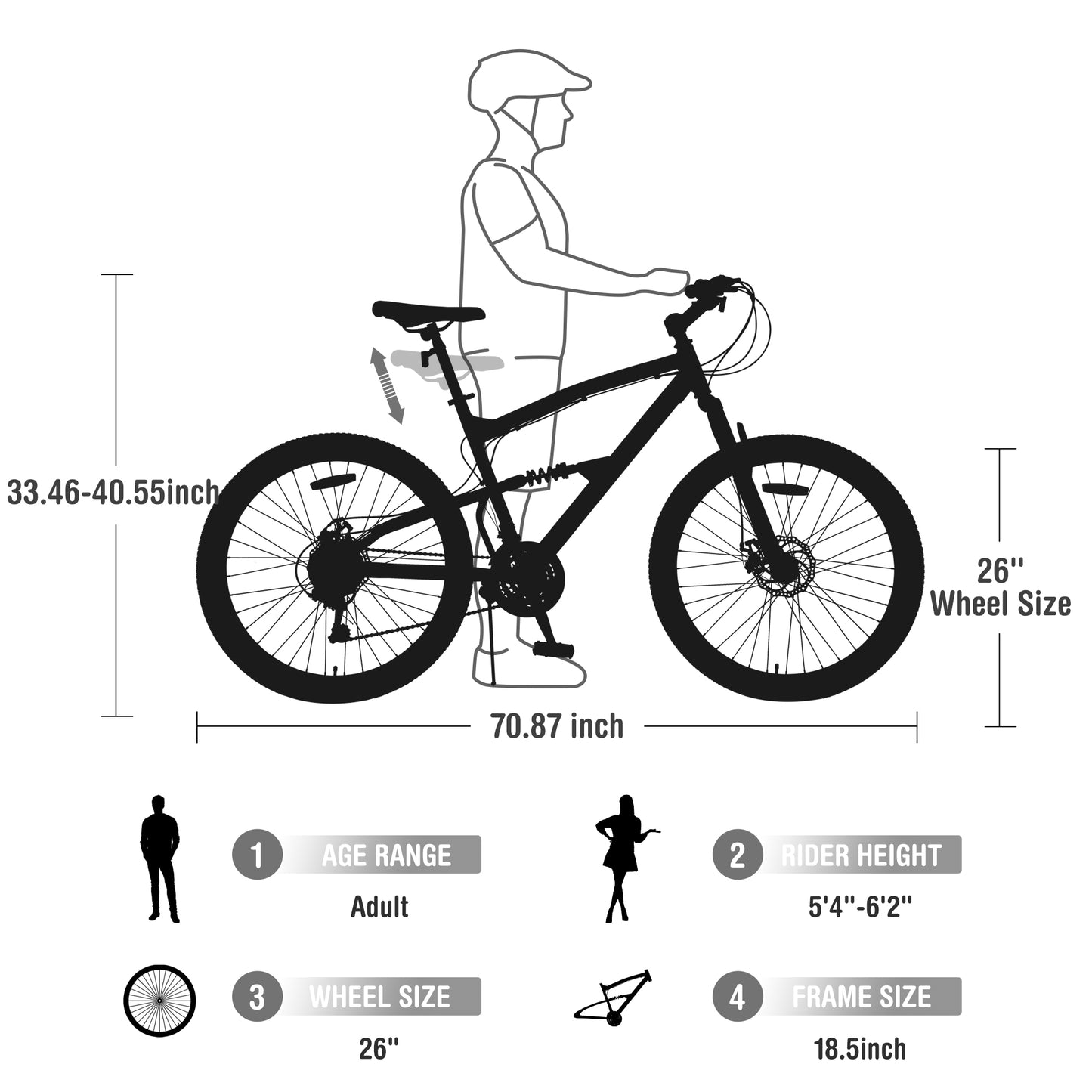 26 Inch Aluminum Alloy Mountain Bike for Men & Women - 21-Speed Gears, Dual Suspension, All-Terrain Tires, Front/Rear Disc Brakes (Silver)