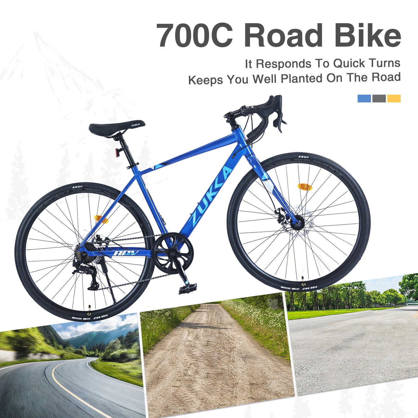 700C Aluminum Road Bike for Men & Women - 7-Speed Lightweight Commuter Bike with Dual Disc Brakes, 700x28C Tires, 85% Pre-Assembled (Blue)