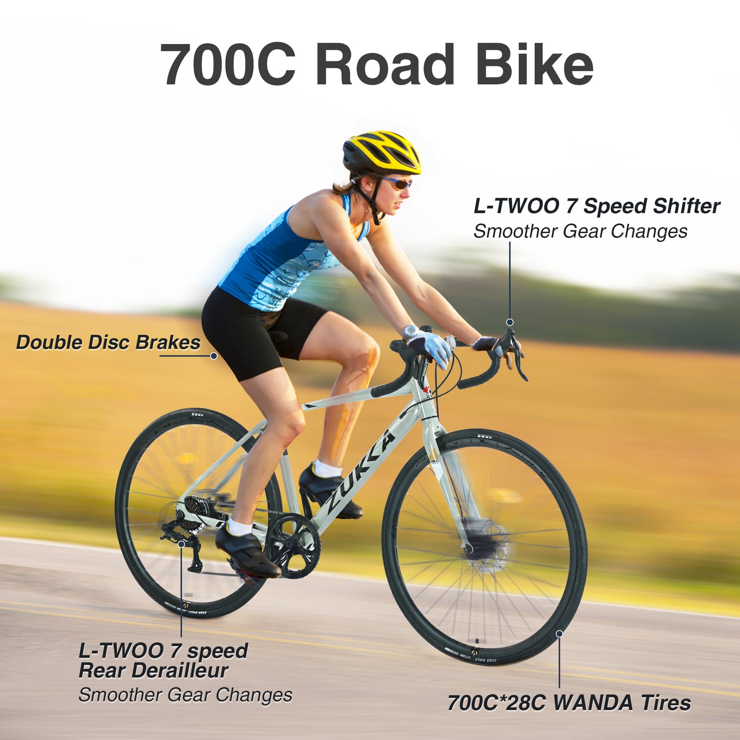 700C Aluminum Road Bike for Men & Women - 7-Speed Lightweight Commuter Bike with Dual Disc Brakes, 700x28C Tires, 85% Pre-Assembled (Green)