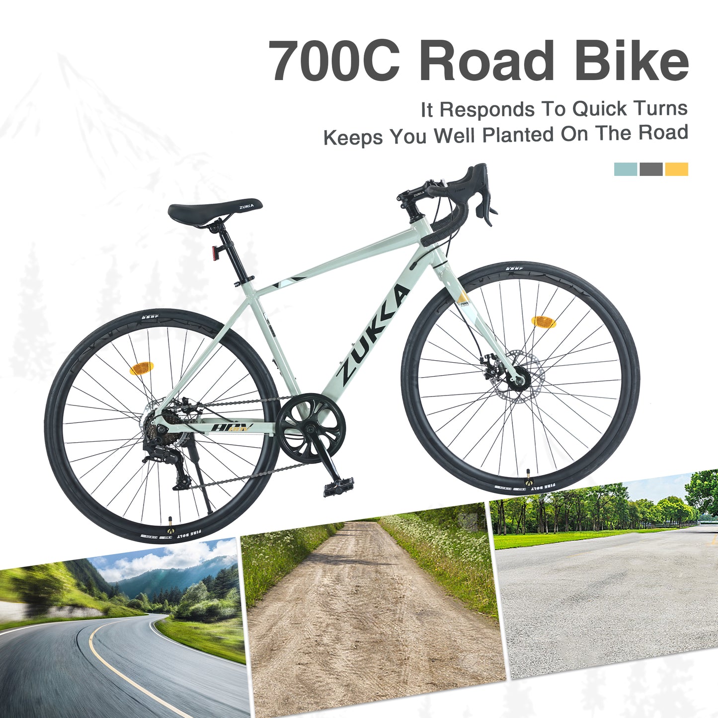 700C Aluminum Road Bike for Men & Women - 7-Speed Lightweight Commuter Bike with Dual Disc Brakes, 700x28C Tires, 85% Pre-Assembled (Green)