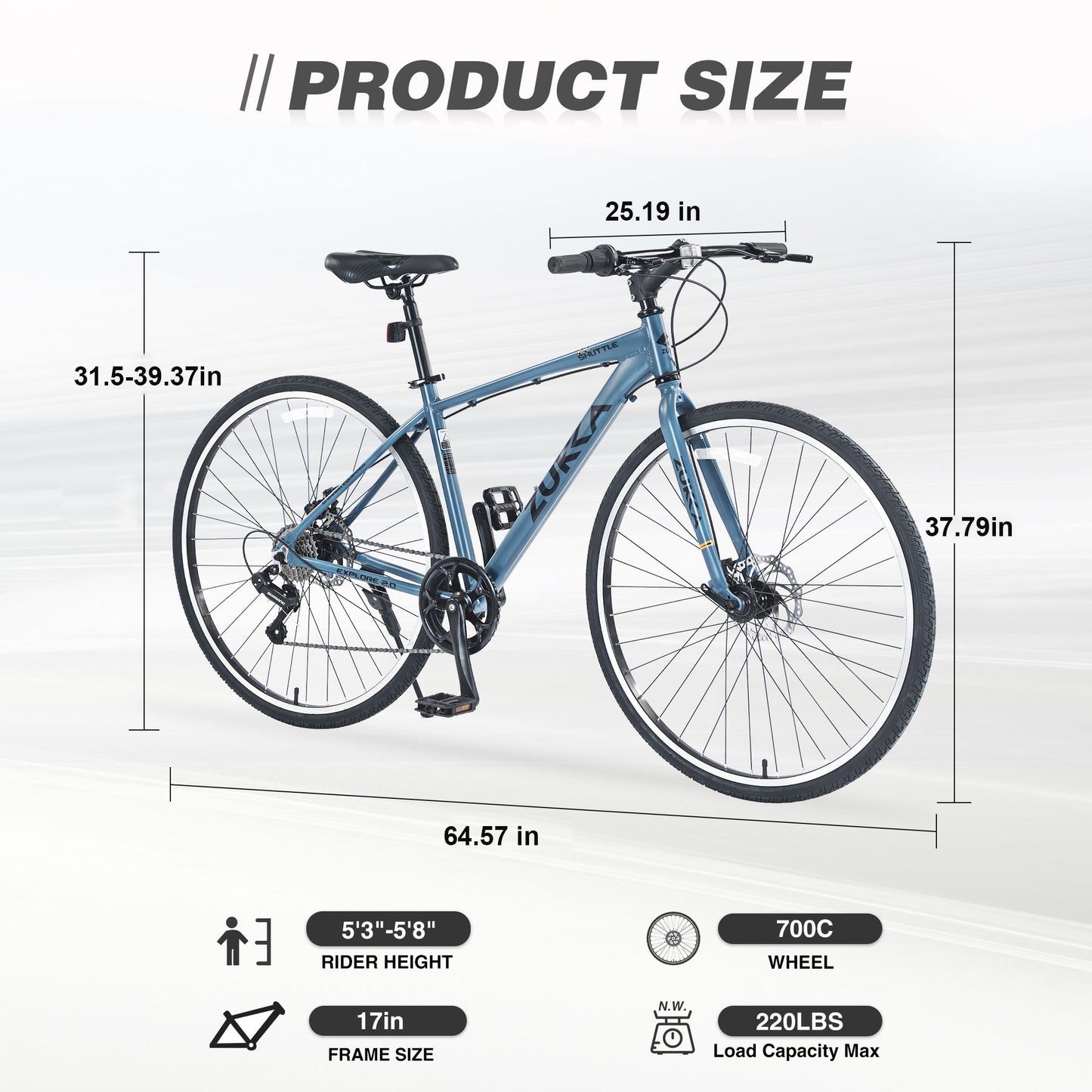 7-Speed Aluminum Hybrid Commuter Bike - 700C Light weight Frame, Dual Disc Brakes, Pre-Assembled City Road Bicycle for Men & Women - Blue Gray