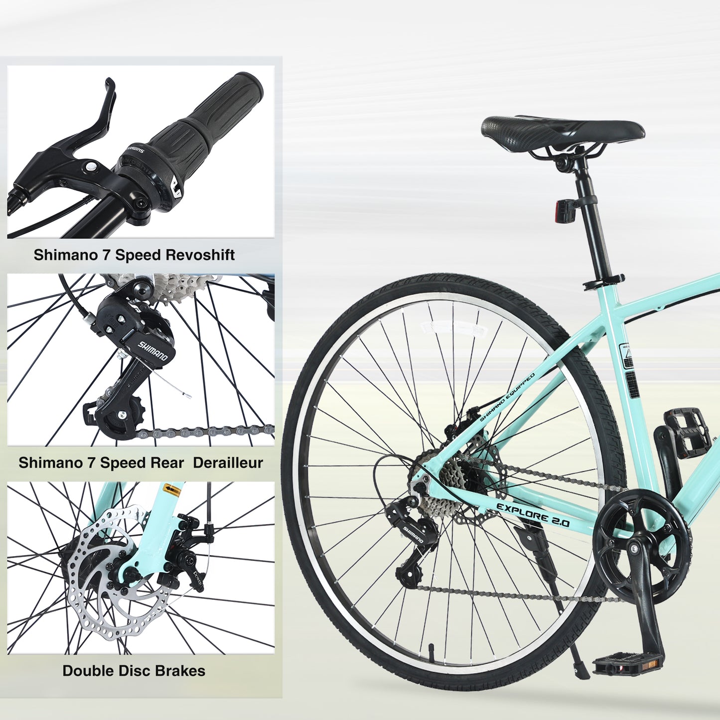 7-Speed Aluminum Hybrid Commuter Bike - 700C Light weight Frame, Dual Disc Brakes, Pre-Assembled City Road Bicycle for Men & Women - Green