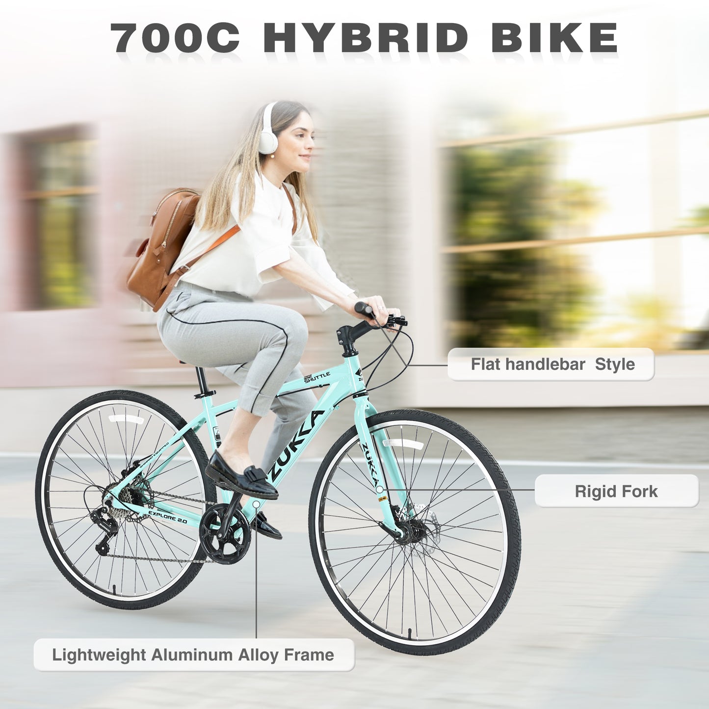 7-Speed Aluminum Hybrid Commuter Bike - 700C Light weight Frame, Dual Disc Brakes, Pre-Assembled City Road Bicycle for Men & Women - Green