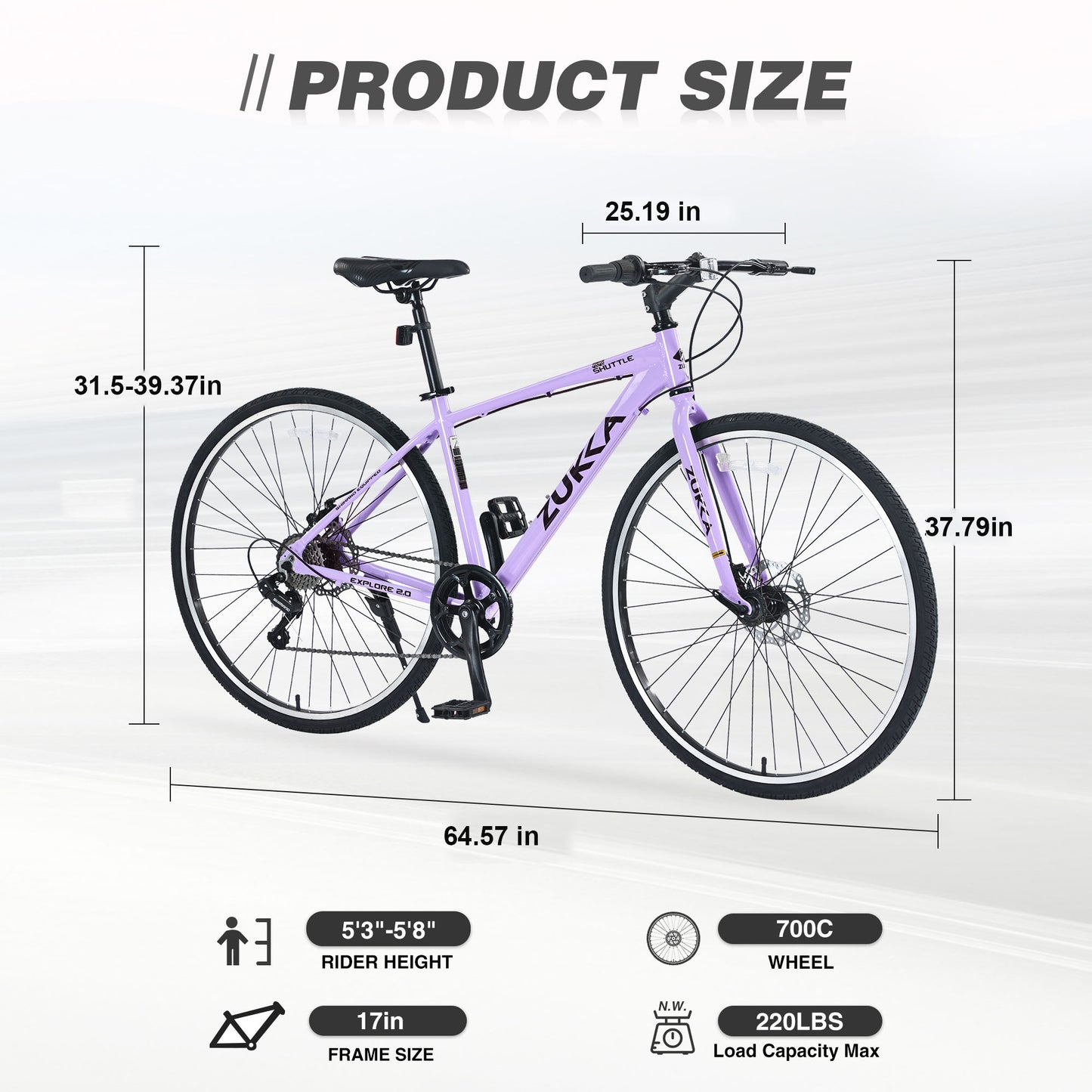 7-Speed Aluminum Hybrid Commuter Bike - 700C Light weight Frame, Dual Disc Brakes, Pre-Assembled City Road Bicycle for Men & Women - Purple