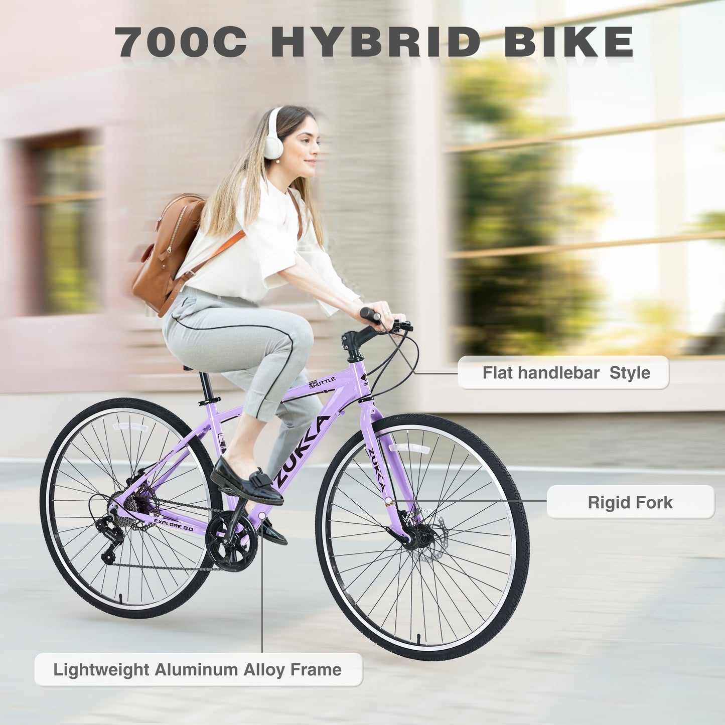 7-Speed Aluminum Hybrid Commuter Bike - 700C Light weight Frame, Dual Disc Brakes, Pre-Assembled City Road Bicycle for Men & Women - Purple