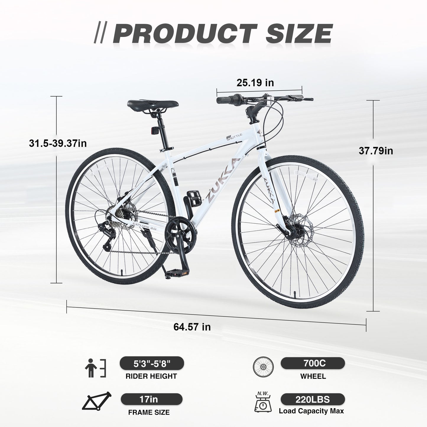 7-Speed Aluminum Hybrid Commuter Bike - 700C Light weight Frame, Dual Disc Brakes, Pre-Assembled City Road Bicycle for Men & Women - White
