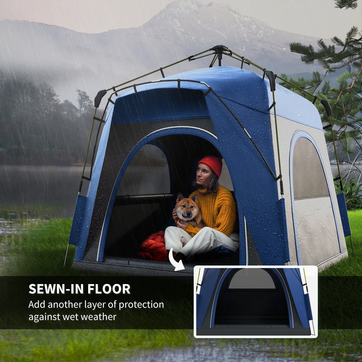 4-Person Hydraulic Pop Up Tent – Instant 1-Minute Setup, Weather-Resistant Family Camping Shelter with 4 Doors & Storage Pockets