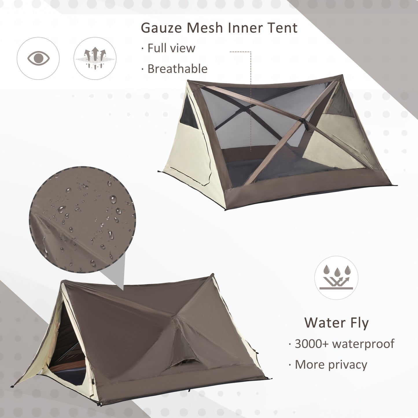 Instant Setup 2-3 Person Waterproof Pop Up Camping Tent – Portable Beach Cabana for Outdoor Adventures with Rainfly & Carry Bag