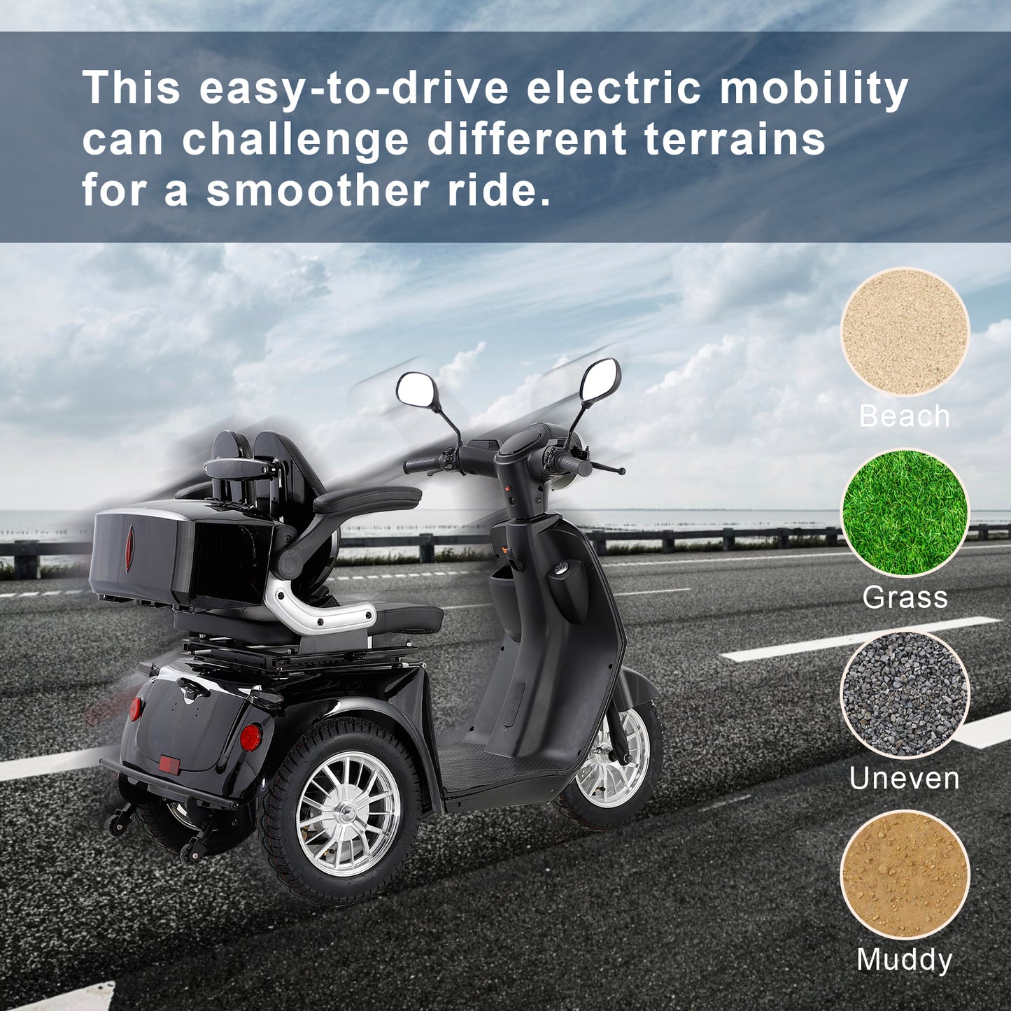 Heavy-Duty Electric Mobility Scooter for Seniors - High Power Motor, Extra-Large Seat & Anti-Theft Alarm, All-Terrain ABS+PC Scooter (Black)