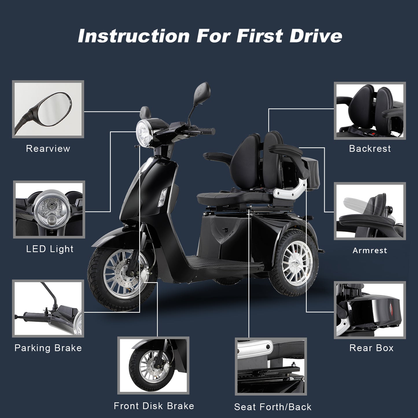 Heavy-Duty Electric Mobility Scooter for Seniors - High Power Motor, Extra-Large Seat & Anti-Theft Alarm, All-Terrain ABS+PC Scooter (Black)
