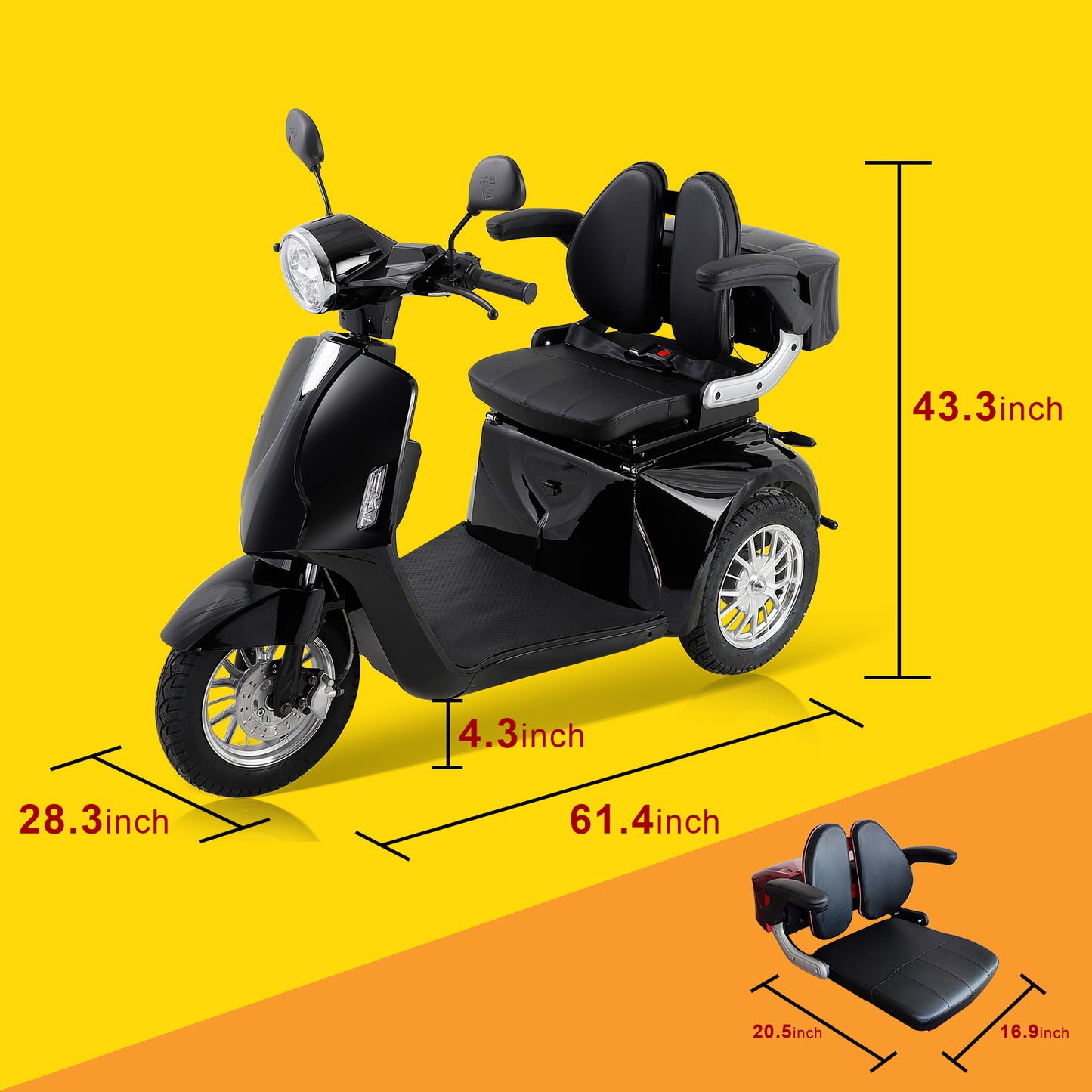 Heavy-Duty Electric Mobility Scooter for Seniors - High Power Motor, Extra-Large Seat & Anti-Theft Alarm, All-Terrain ABS+PC Scooter (Black)