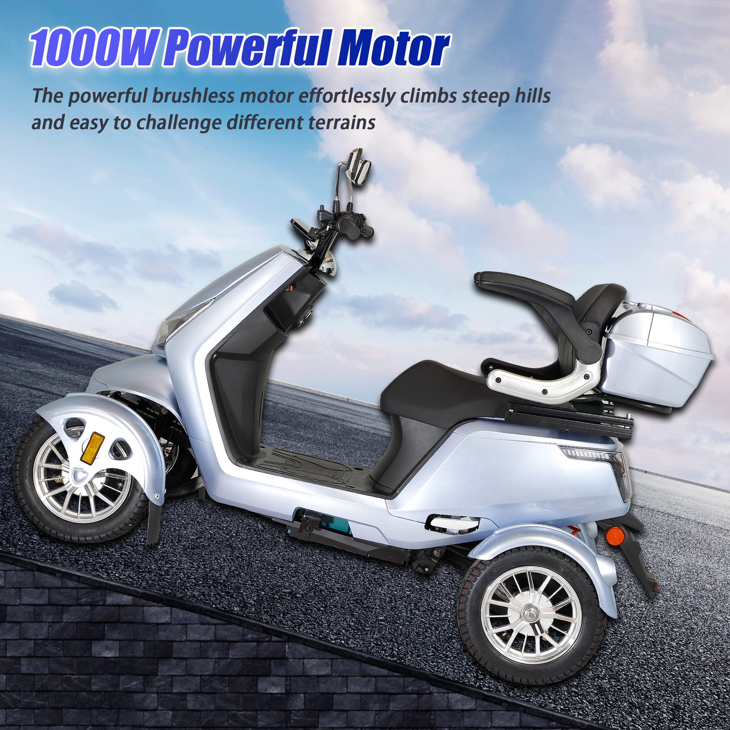 Extra-Large Electric Mobility Scooter for Seniors - High-Power Motor, Keyless Security & All-Terrain Tires, Heavy-Duty ABS+PC Frame (Silver)