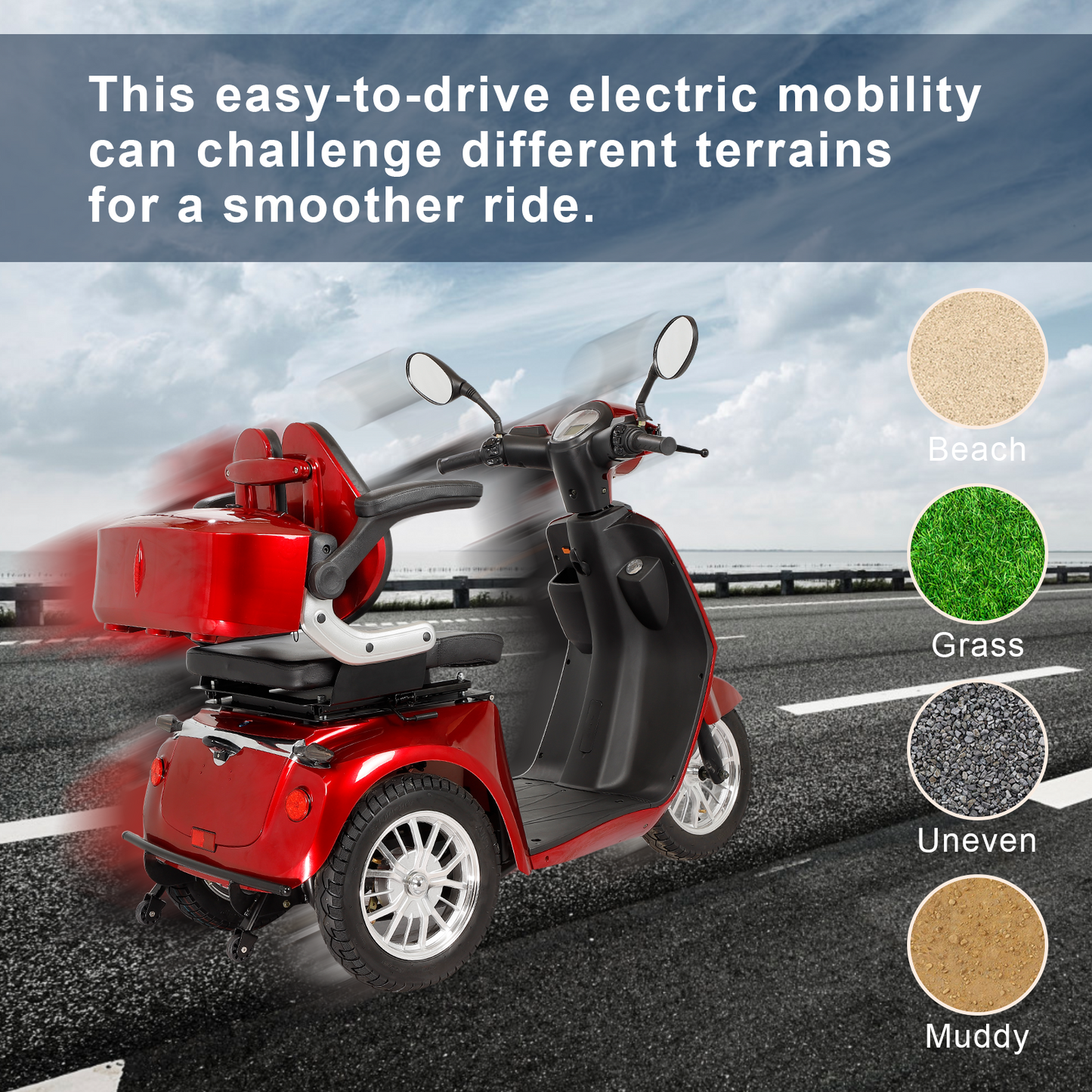 Seniors' Heavy-Duty Electric Mobility Scooter - Dual-Motor Power, Encrypted Remote Control & All-Weather Tires, 242lbs Capacity ABS+PC Frame (Red)