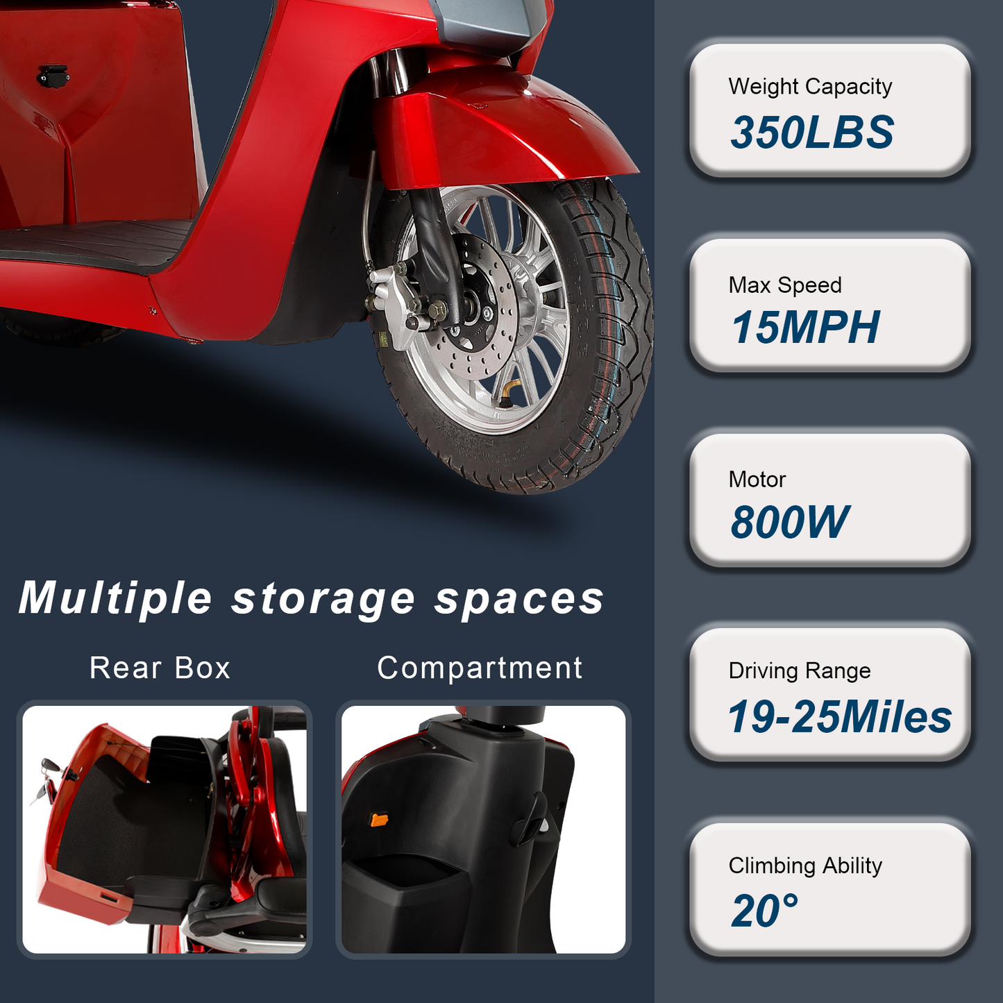 Seniors' Heavy-Duty Electric Mobility Scooter - Dual-Motor Power, Encrypted Remote Control & All-Weather Tires, 242lbs Capacity ABS+PC Frame (Red)