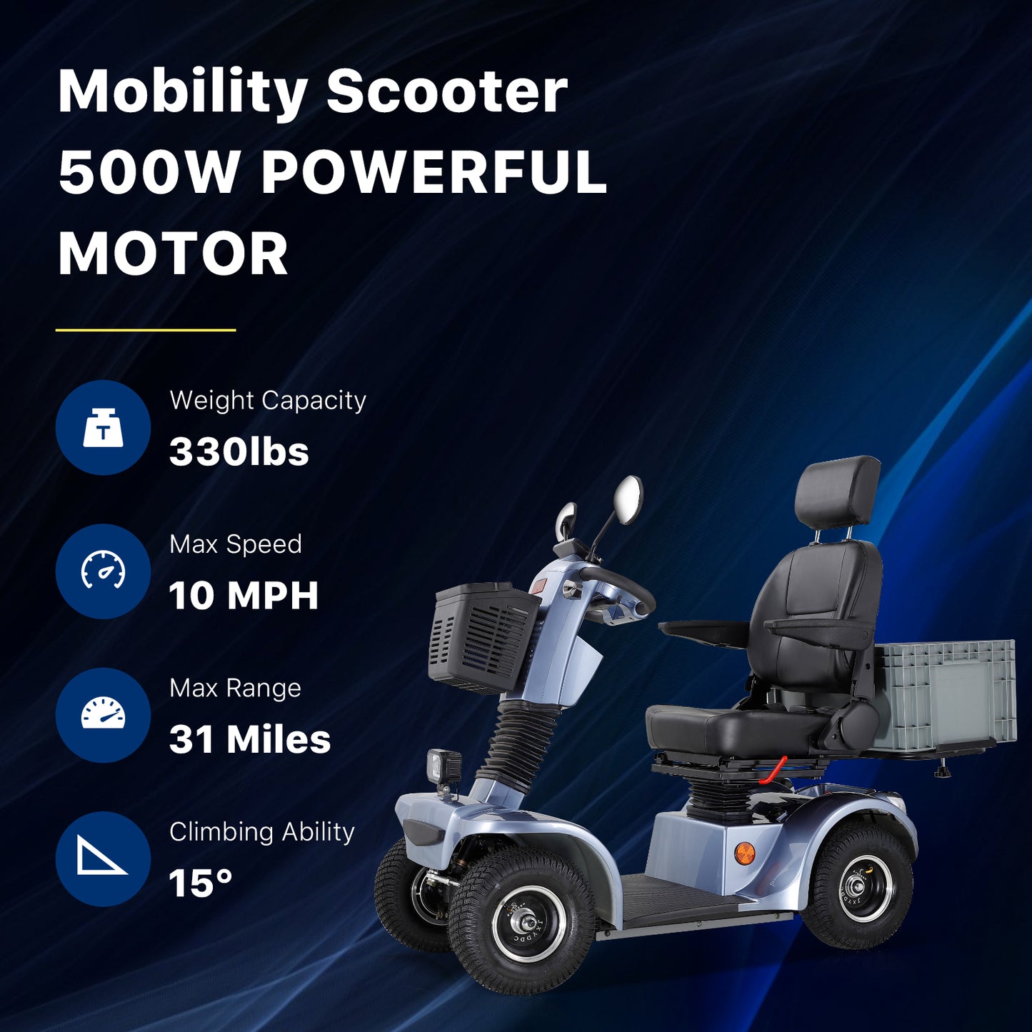 Long-Range Senior Mobility Scooter with Remote Lock, Adjustable Seat & All-Terrain Tires - 69.7" x 26" Foldable Electric Scooter for Adults