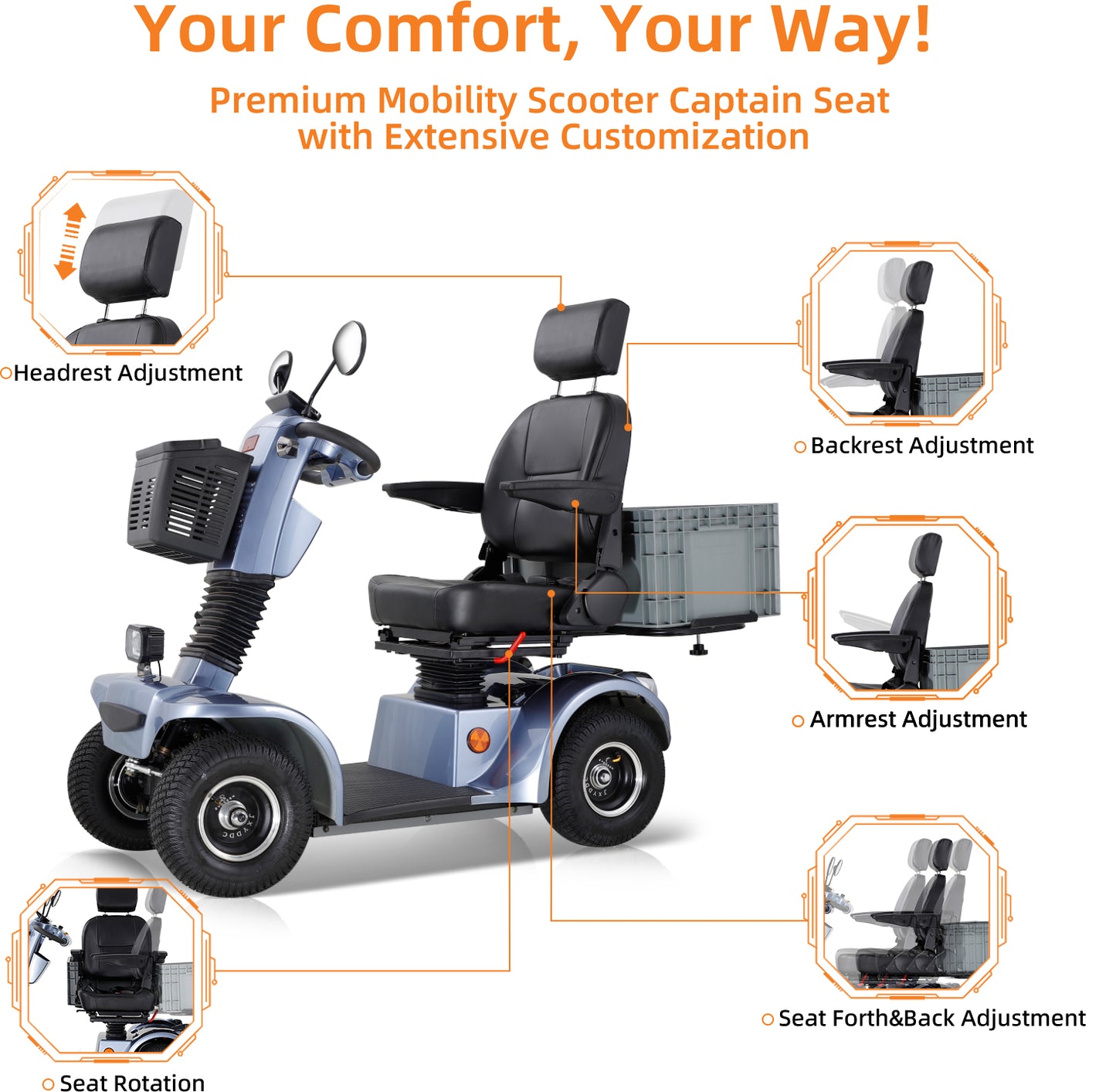 Long-Range Senior Mobility Scooter with Remote Lock, Adjustable Seat & All-Terrain Tires - 69.7" x 26" Foldable Electric Scooter for Adults