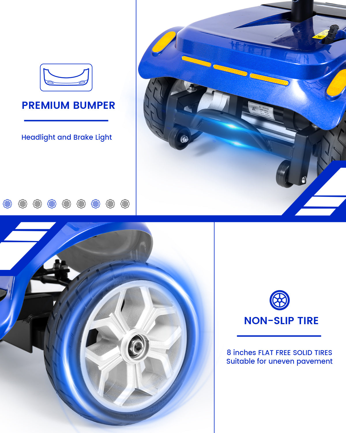 Foldable All-Terrain Mobility Scooter for Adults - 350W Motor, 12.5-Mile Range & 360° Swivel Seat | Compact 42.5"L x 20.5"W Design (Blue)