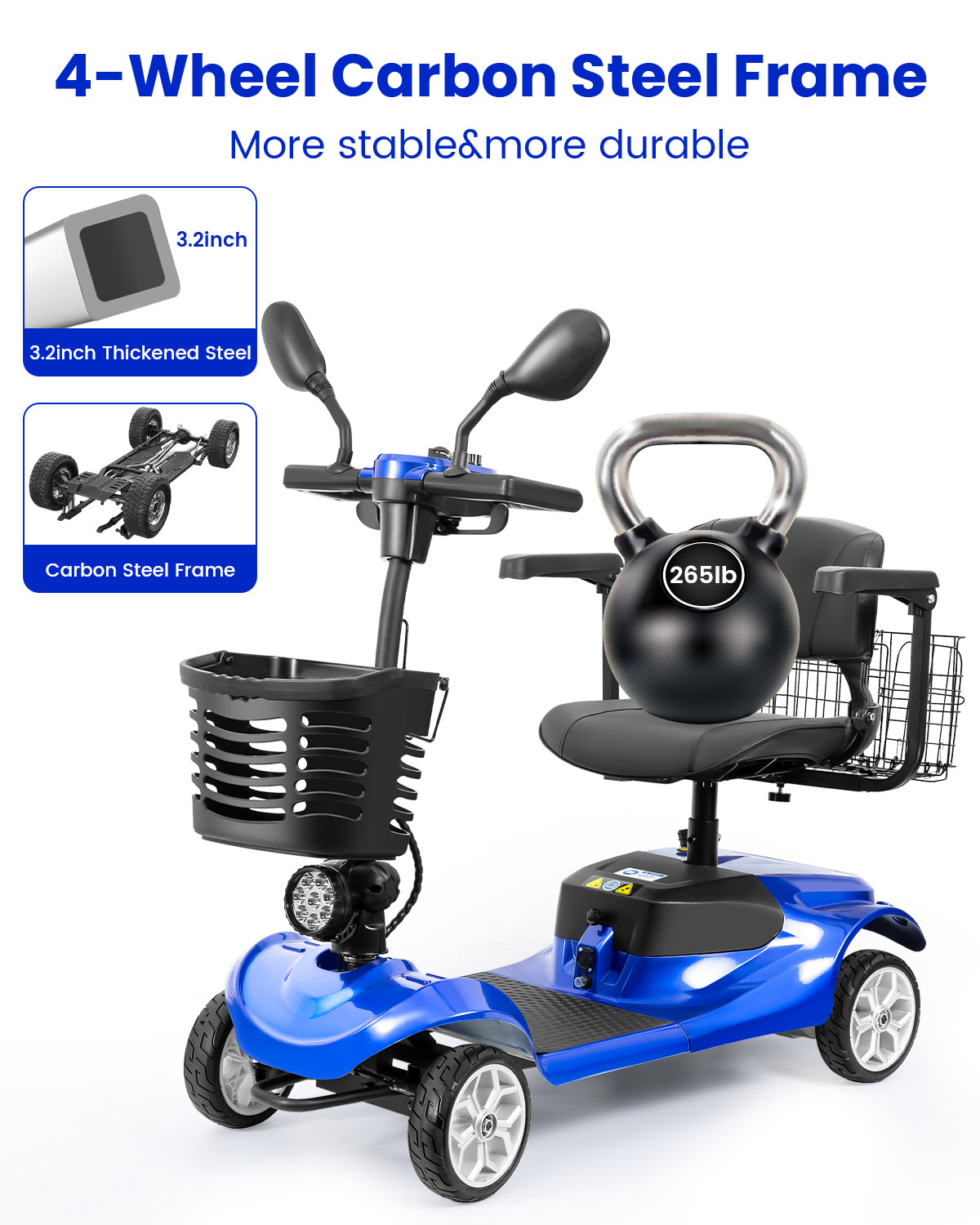 Foldable All-Terrain Mobility Scooter for Adults - 350W Motor, 12.5-Mile Range & 360° Swivel Seat | Compact 42.5"L x 20.5"W Design (Blue)