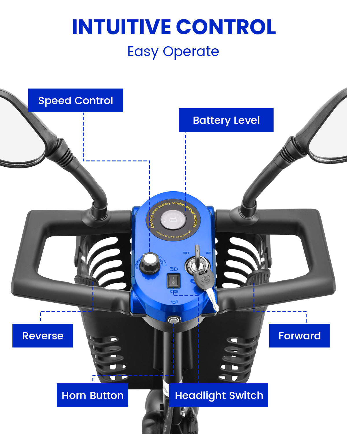 Foldable All-Terrain Mobility Scooter for Adults - 350W Motor, 12.5-Mile Range & 360° Swivel Seat | Compact 42.5"L x 20.5"W Design (Blue)