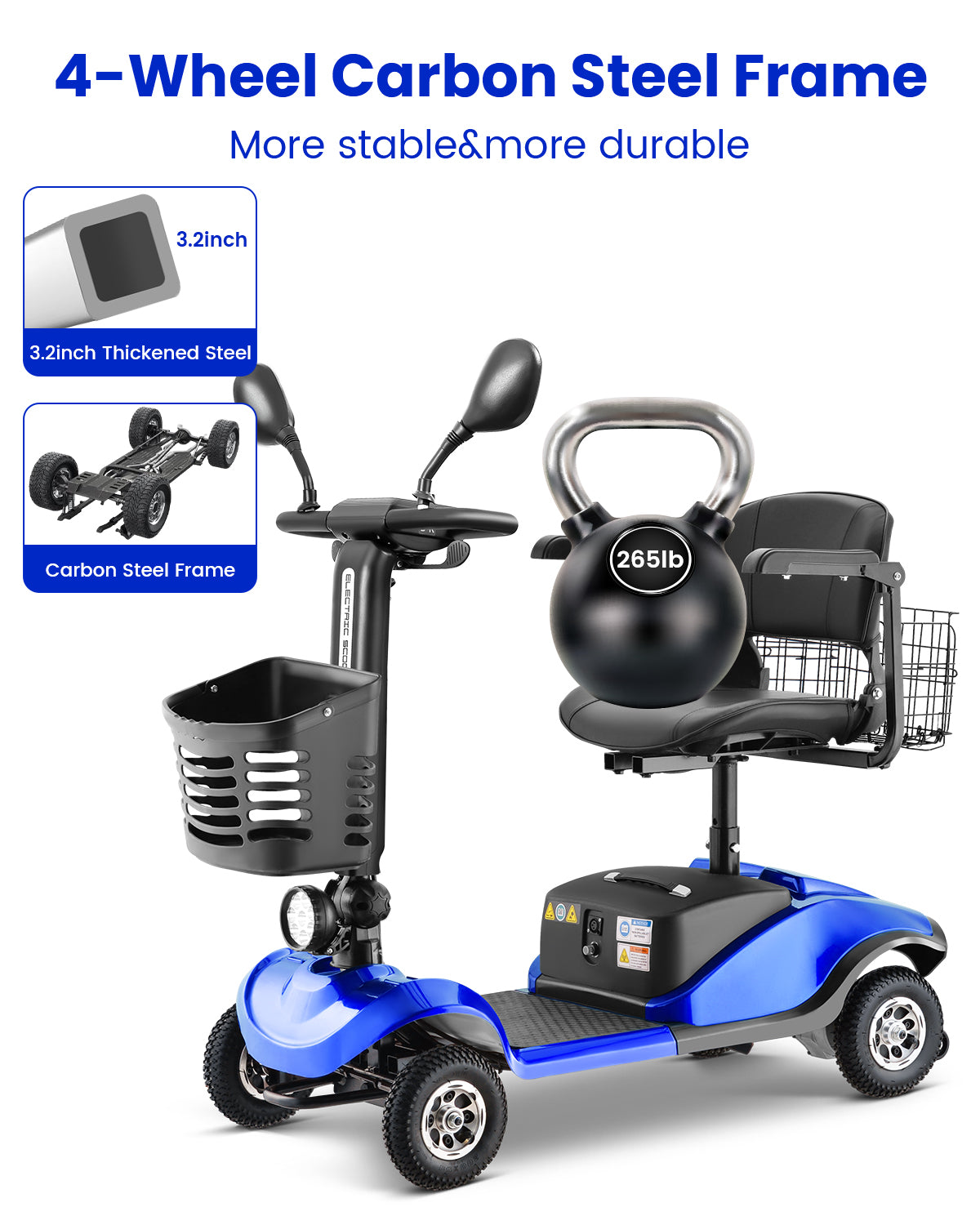 Folding Mobility Scooter for Adults - All-Terrain Electric Scooter with 350W Motor & Dual 12V20AH Batteries - Portable Collapsible Design for Seniors and Elderly-Blue
