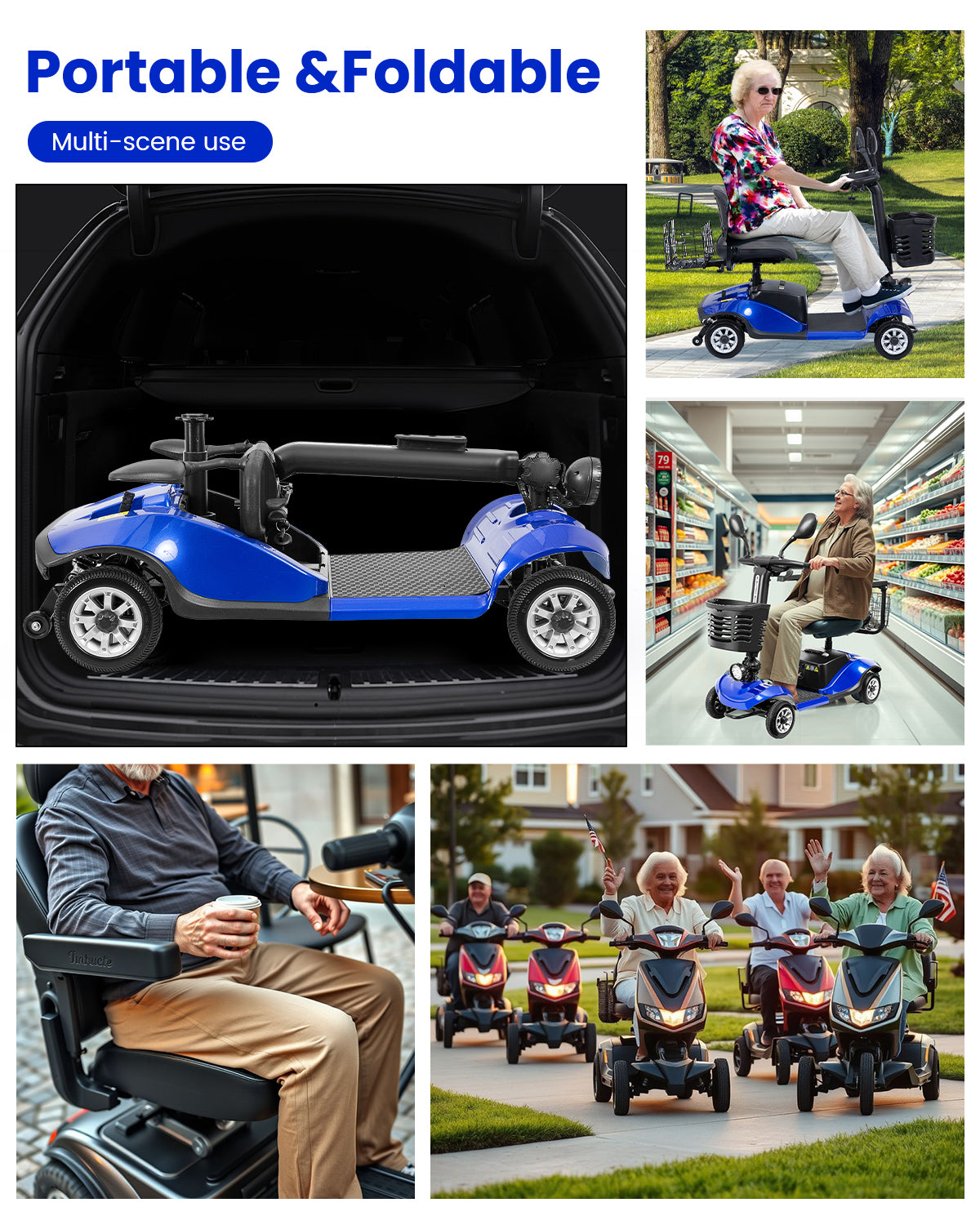 Folding Mobility Scooter for Adults - All-Terrain Electric Scooter with 350W Motor & Dual 12V20AH Batteries - Portable Collapsible Design for Seniors and Elderly-Blue