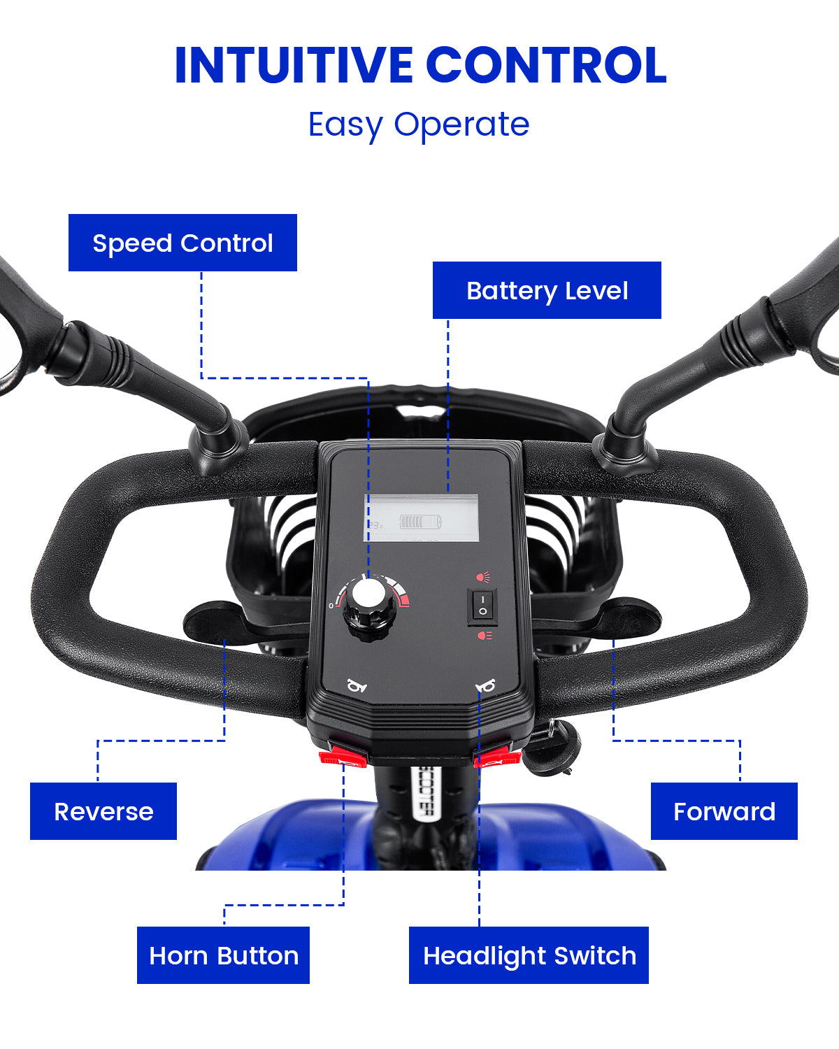 Folding Mobility Scooter for Adults - All-Terrain Electric Scooter with 350W Motor & Dual 12V20AH Batteries - Portable Collapsible Design for Seniors and Elderly-Blue