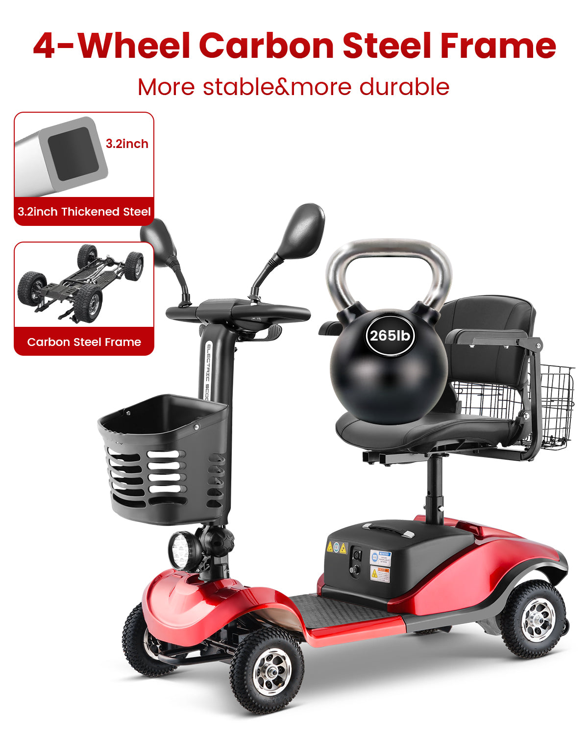 Folding Mobility Scooter for Adults - All-Terrain Electric Scooter with 350W Motor & Dual 12V20AH Batteries - Portable Collapsible Design for Seniors and Elderly-Red