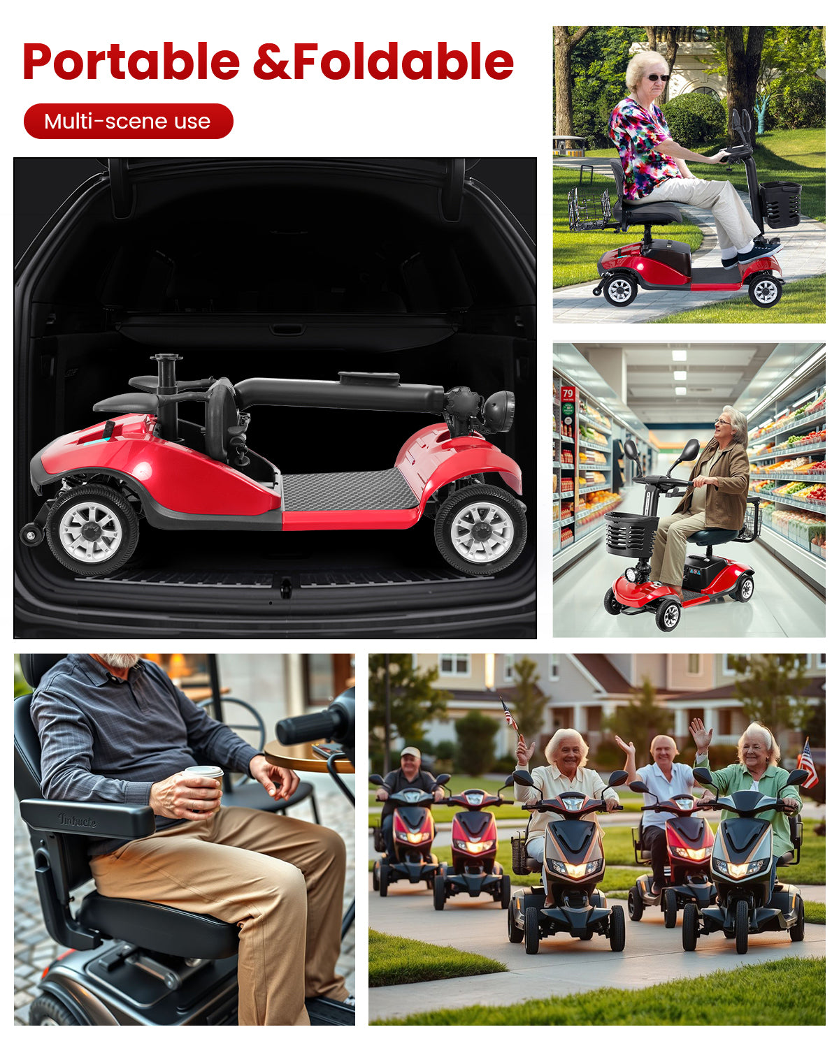 Folding Mobility Scooter for Adults - All-Terrain Electric Scooter with 350W Motor & Dual 12V20AH Batteries - Portable Collapsible Design for Seniors and Elderly-Red