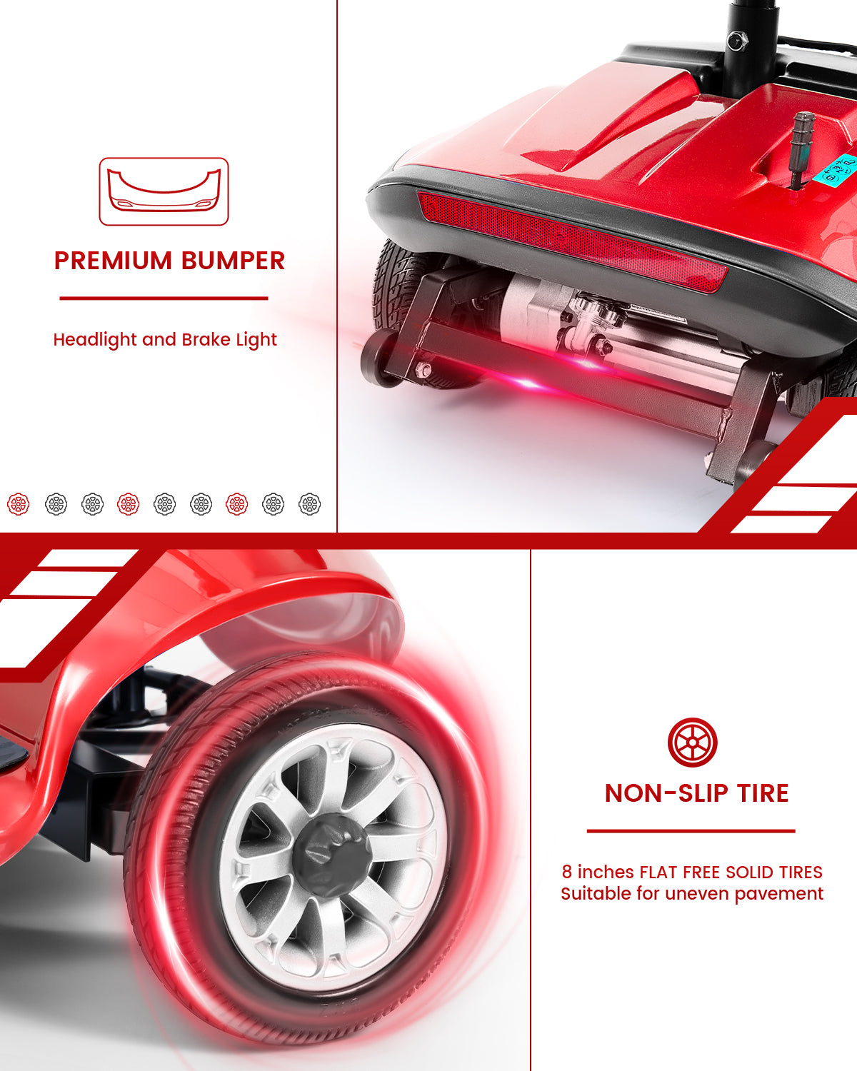 Folding Mobility Scooter for Adults - All-Terrain Electric Scooter with 350W Motor & Dual 12V20AH Batteries - Portable Collapsible Design for Seniors and Elderly-Red
